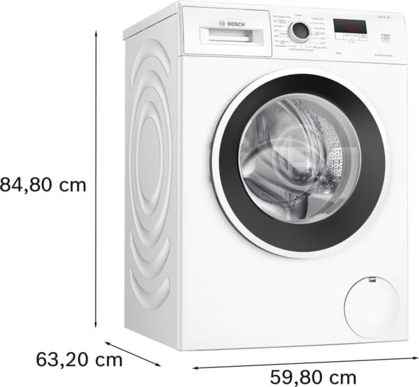 Bosch WGE03200IT Serie 2 Lavatrice a carica frontale, 8 kg, 1200 giri, Classe energetica A, motore inverter con 10 anni di garanzia, Lavaggio igienico anche a 40 °C, Bianco, 60 Cm