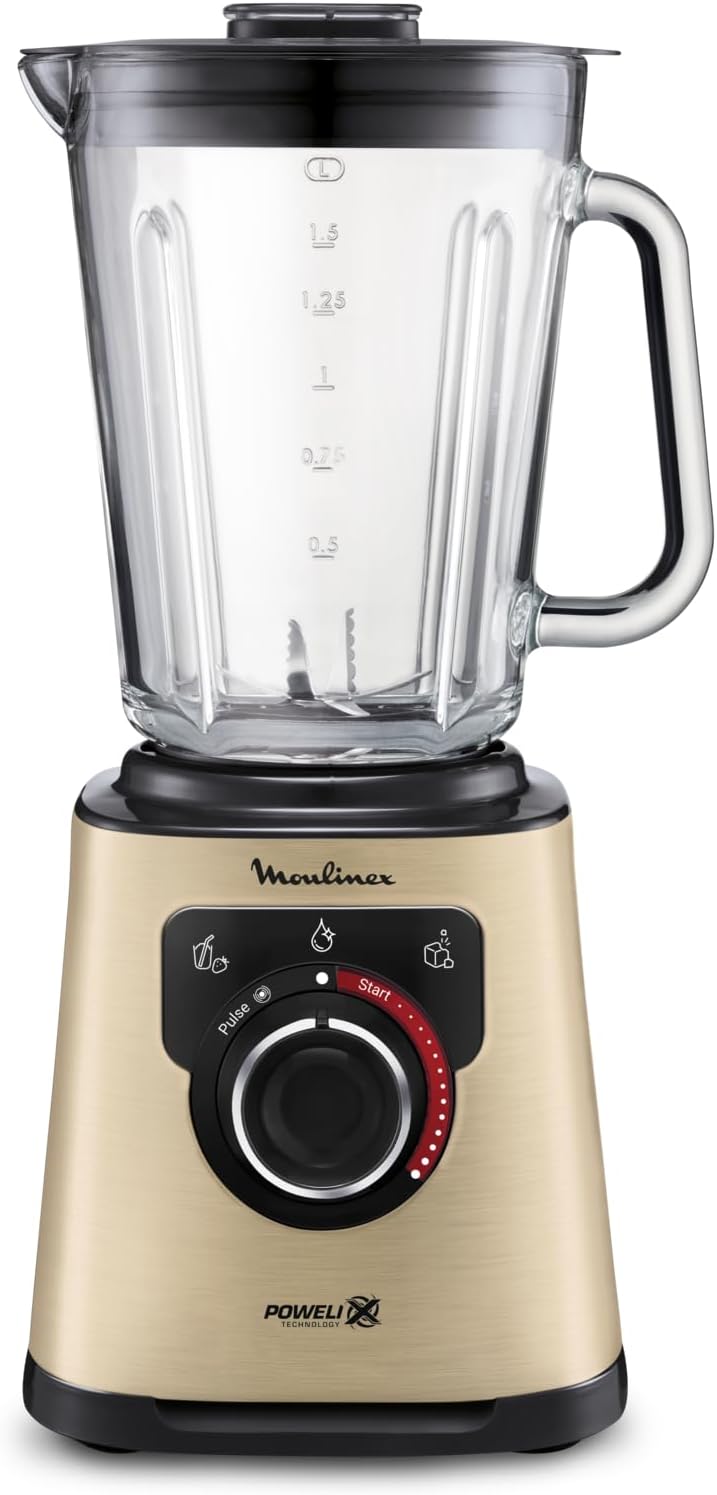 Moulinex LM811D PerfectMix + Blender Electric Chopper, Powelix Technology, Multifunction, 1200W, Total Capacity 2L (1.5L Useful), 3 Programs, Heat-resistant Glass Jar