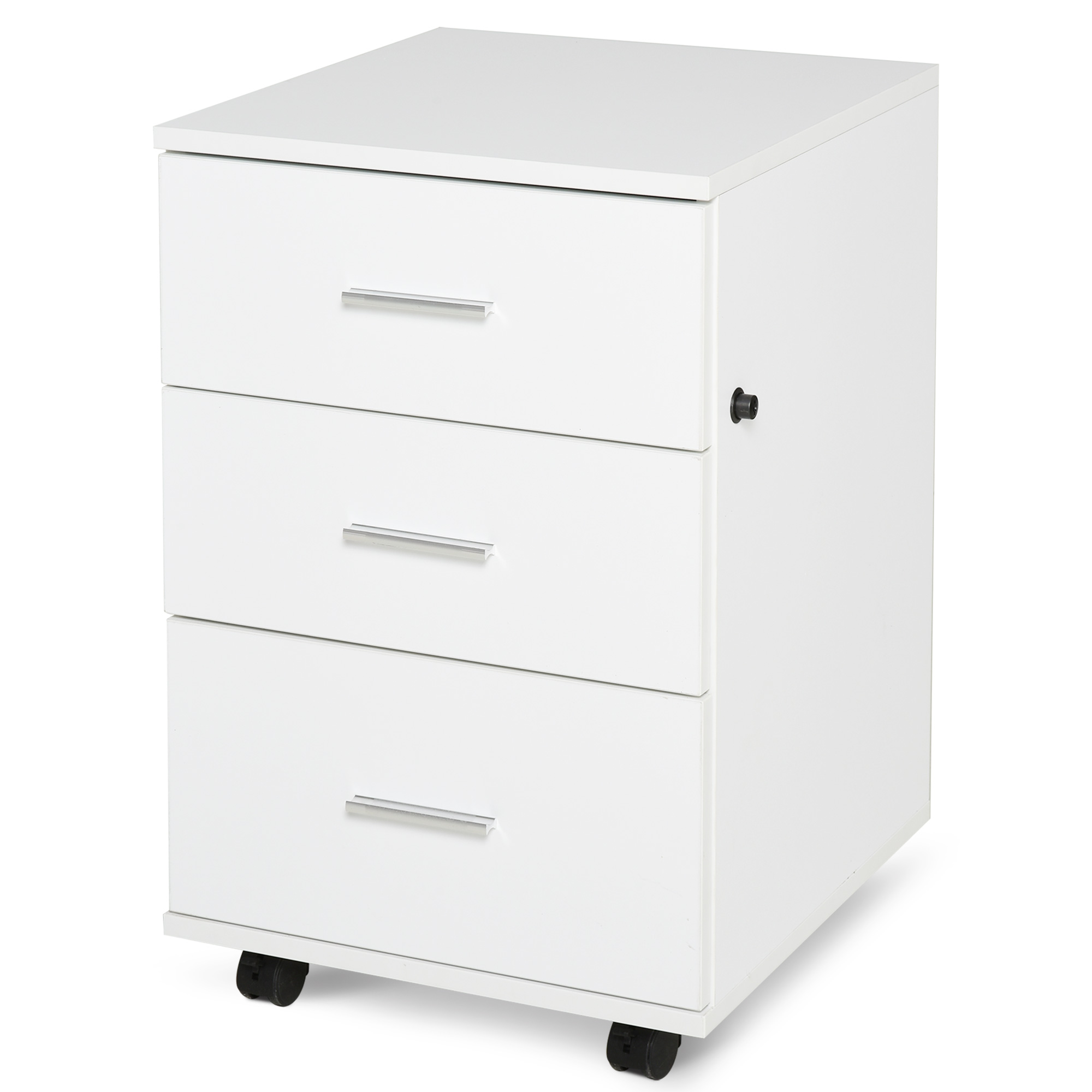 HOMCOM Bürocontainer Büroaufbewahrung auf Rollen 3 abschließbare Schubladen 40 x 40 x 61,5 cm Weiß