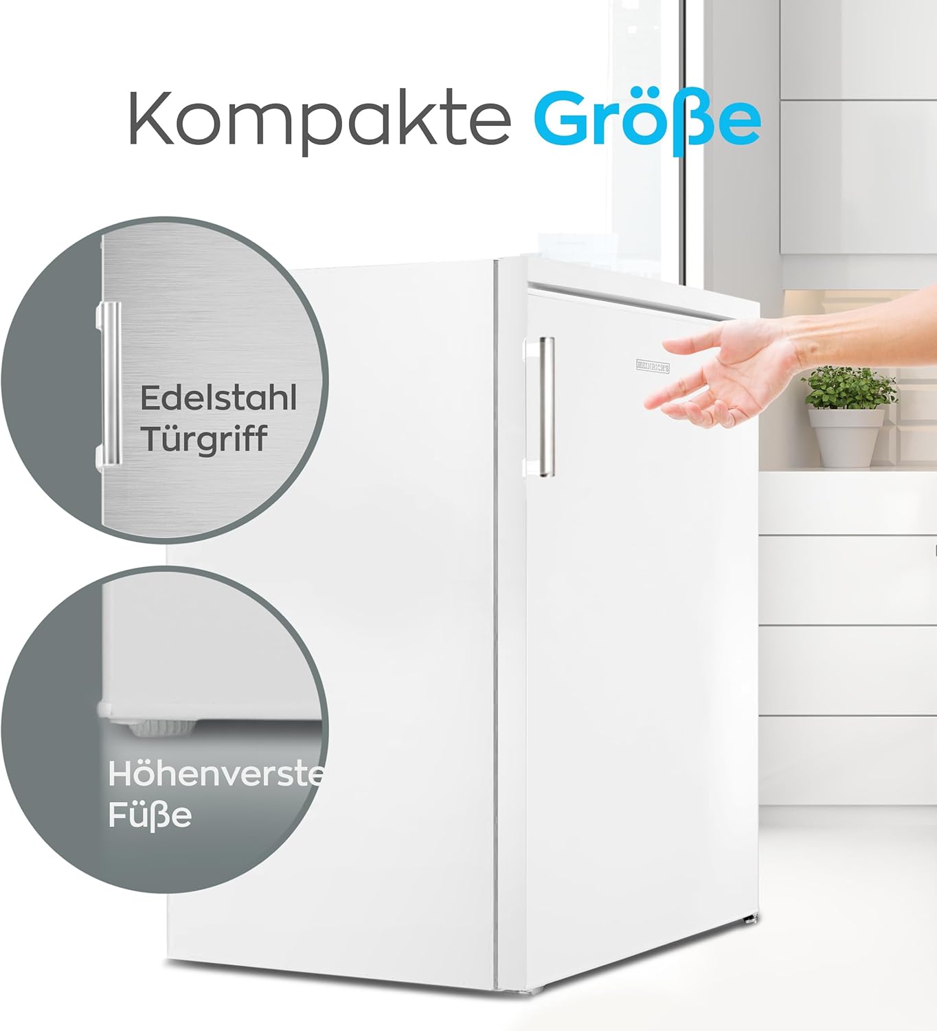 HEINRICHS Getränkekühlschrank 120L klein kompakt leise: 40db mit Gefrierfach( 13L) Mini-Bar; Tisch-Kühlschrank; Mini Kühlschrank mit Gefrierfach; perfekt geeignet für Büro Camping Garten Outdoor,weiß