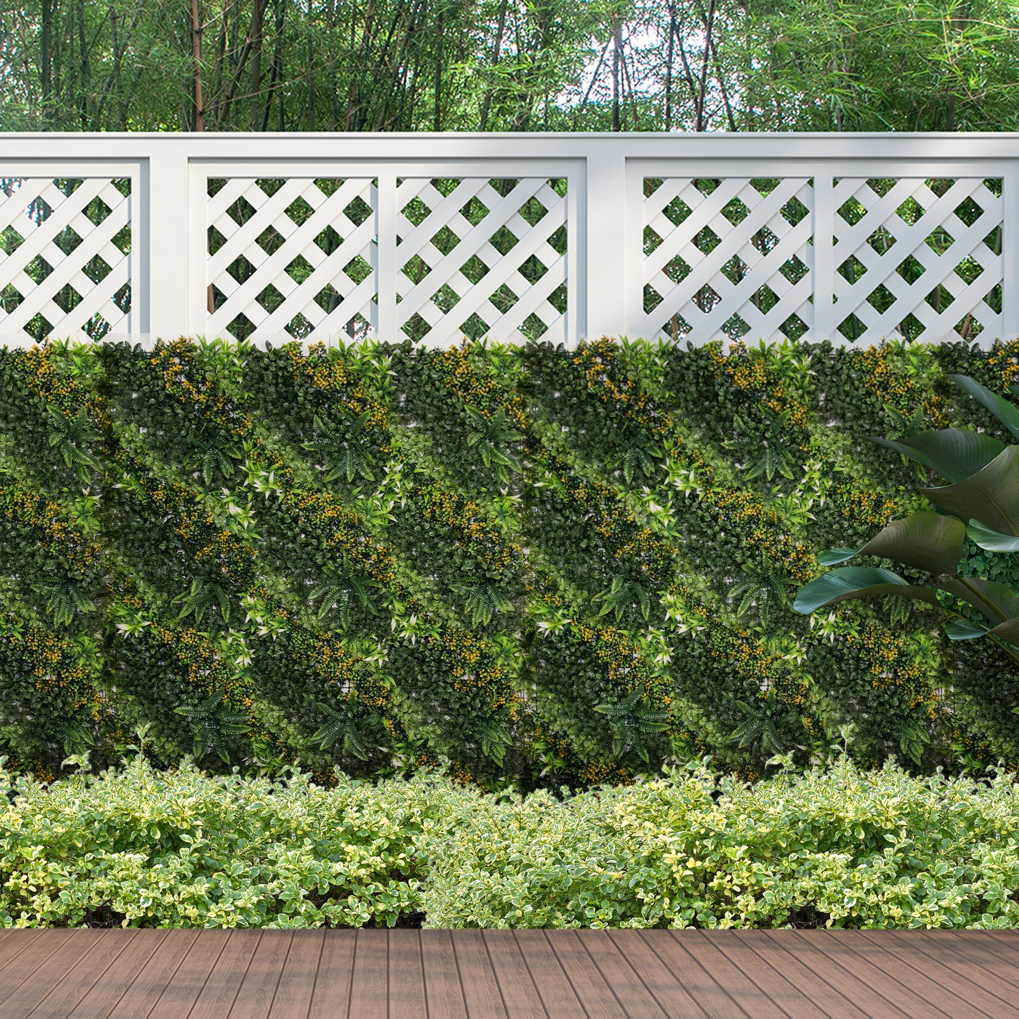 Outsunny 12 Stück künstliches Pflanzenwand Hecke 50x50 cm UV-Schutz Sichtschutz Mehrblättriges Design Heckenpflanze für Garten Outdoor Dekor