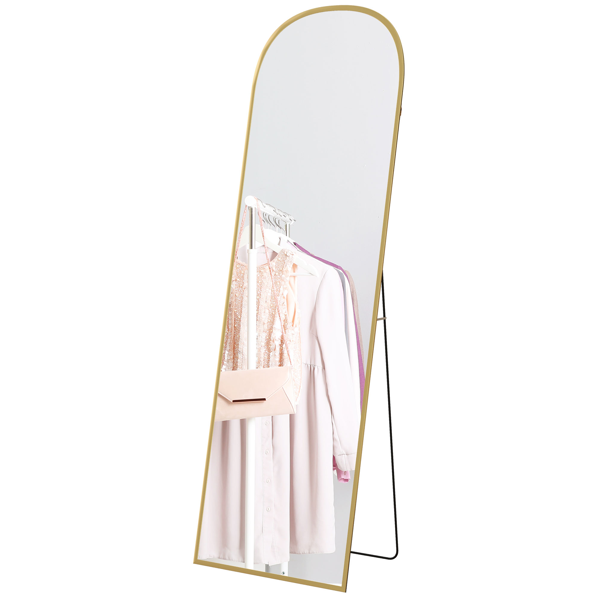HOMCOM Moderner Boden- und Wandspiegel aus Aluminiumlegierung mit klappbarem Ständer, 50x161,5 cm, Gold