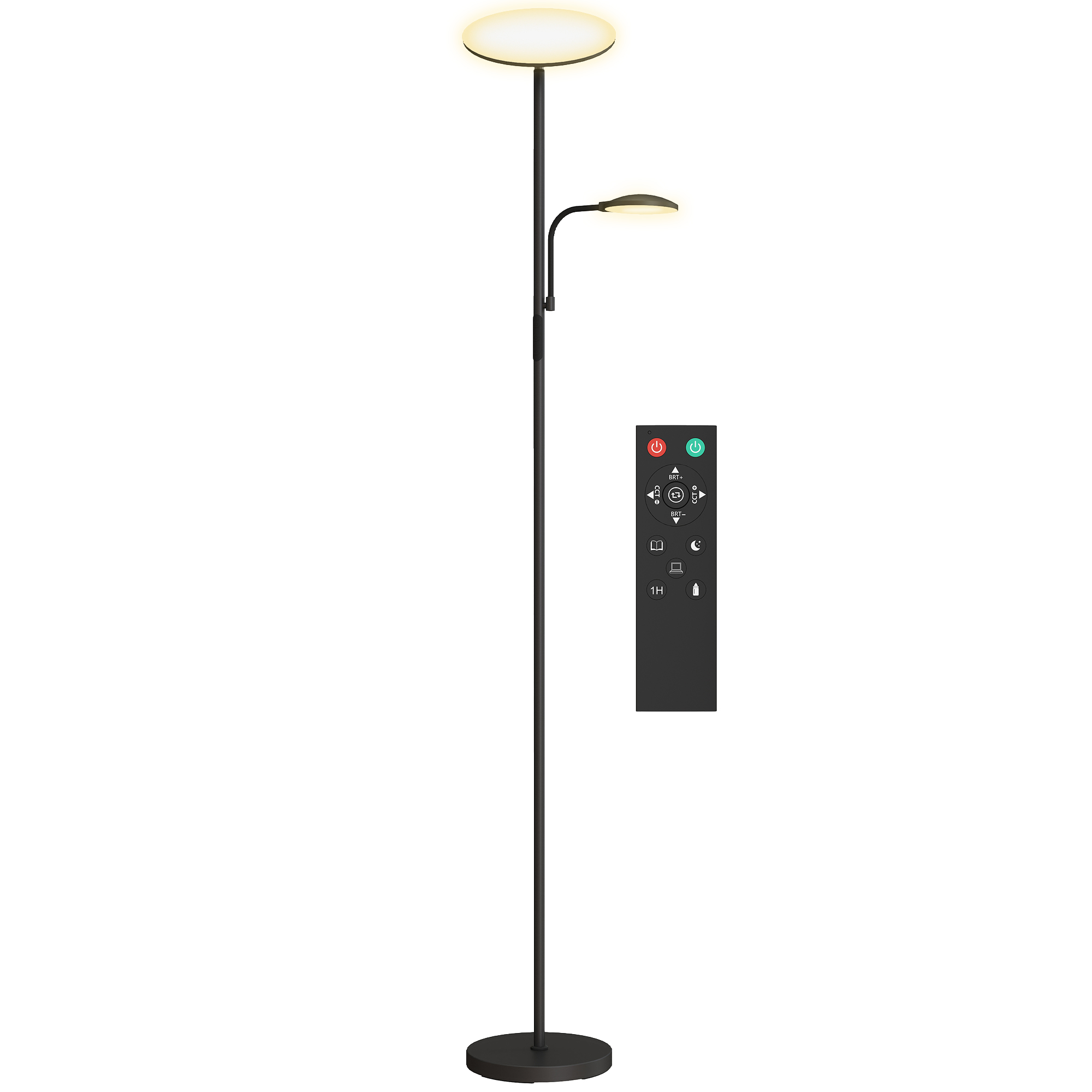 HOMCOM Stehleuchte mit 2 Lichtpunkten in 4 Stufen einstellbar, Temperatur 2700K-6500K und Fernbedienung, Schwarz