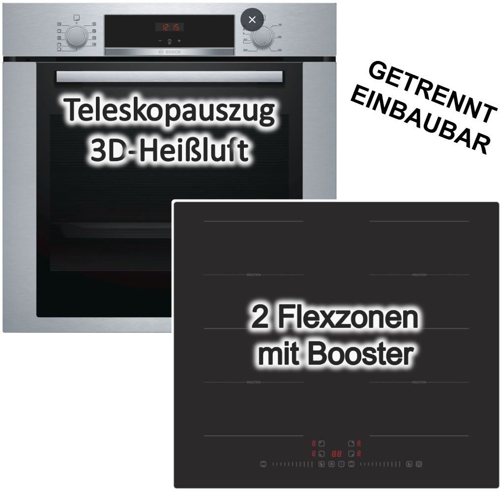 Backofen-Set Einbaubackofen mit PKM Induktionskochfeld autark 60 cm 3D-Heißluft