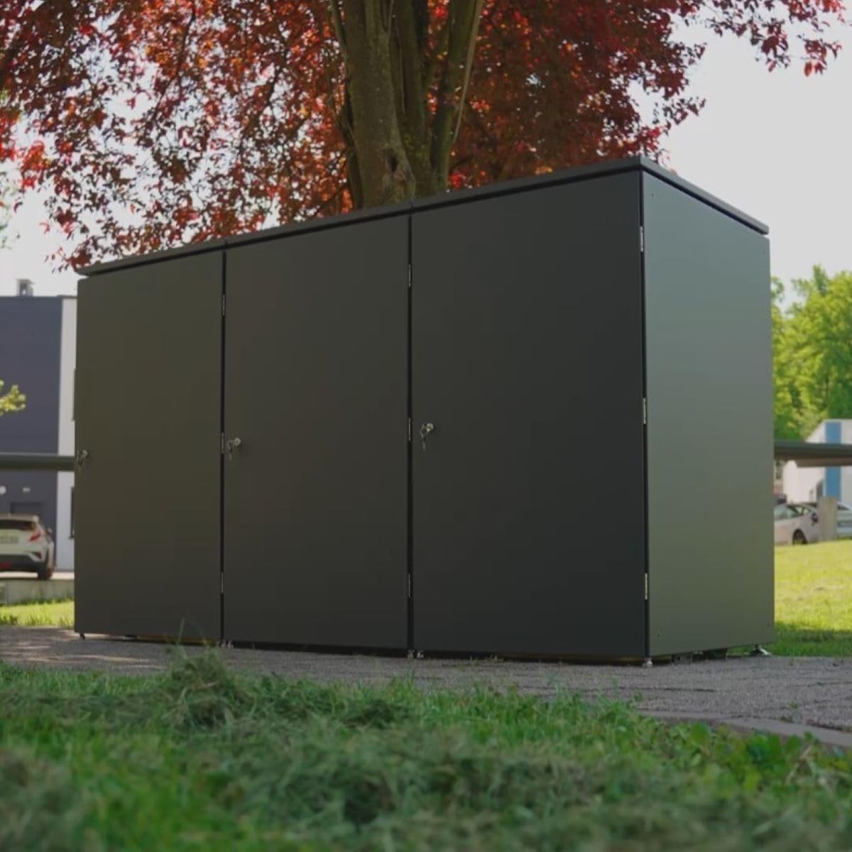 Metzler Mülltonnenbox 3er 240L in Anthrazit | Für 3 Tonnen aus Aluminium rostfrei & abschließbar | Mülltonnenverkleidung außen mit Automatikdeckel & höhenverstellbare Füße | Müllbox für Garten