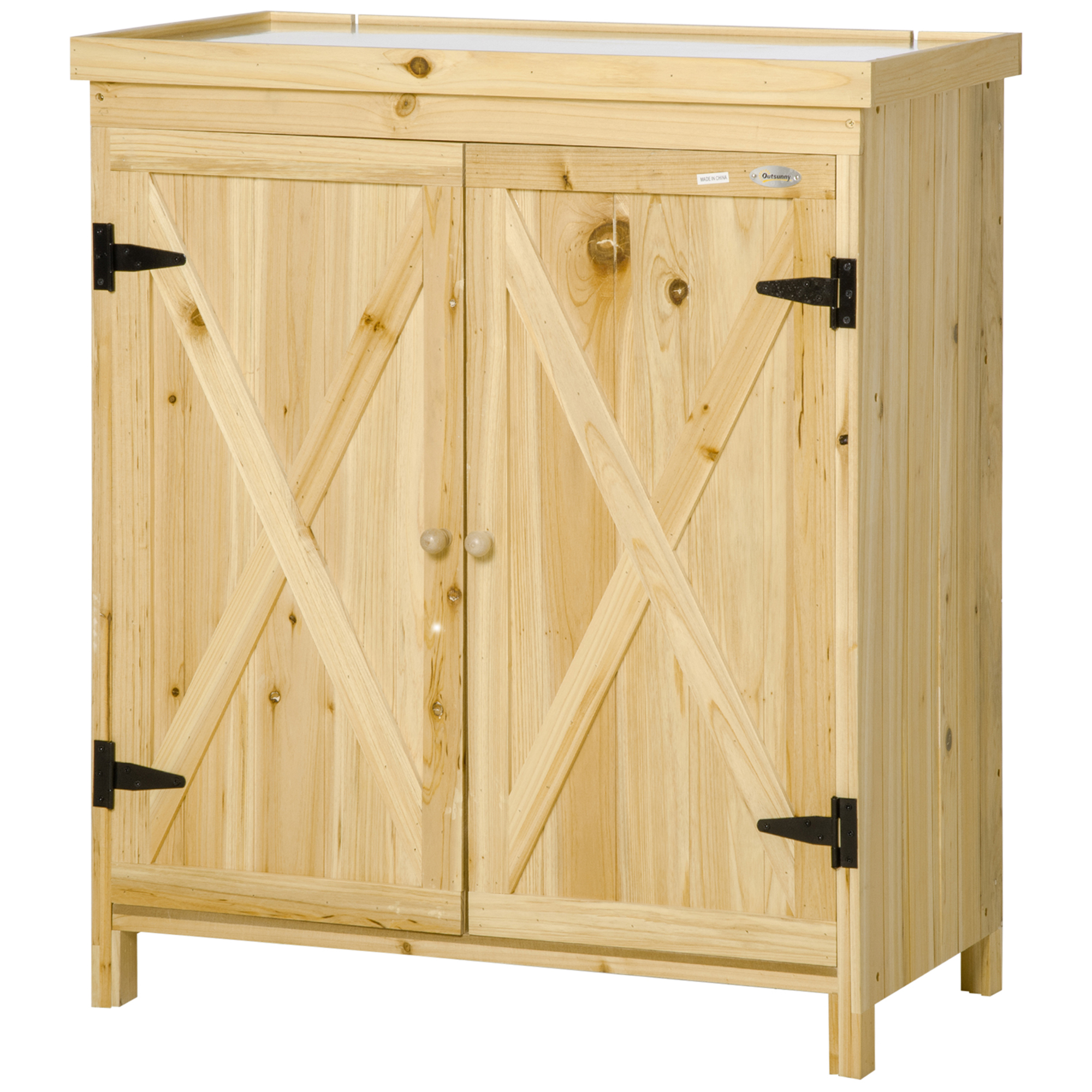 Outsunny Gartenschrank Gartenaufbewahrungsschrank verzinkte Metallplatte massives Holz 80 x 45 x 92 cm Naturholz