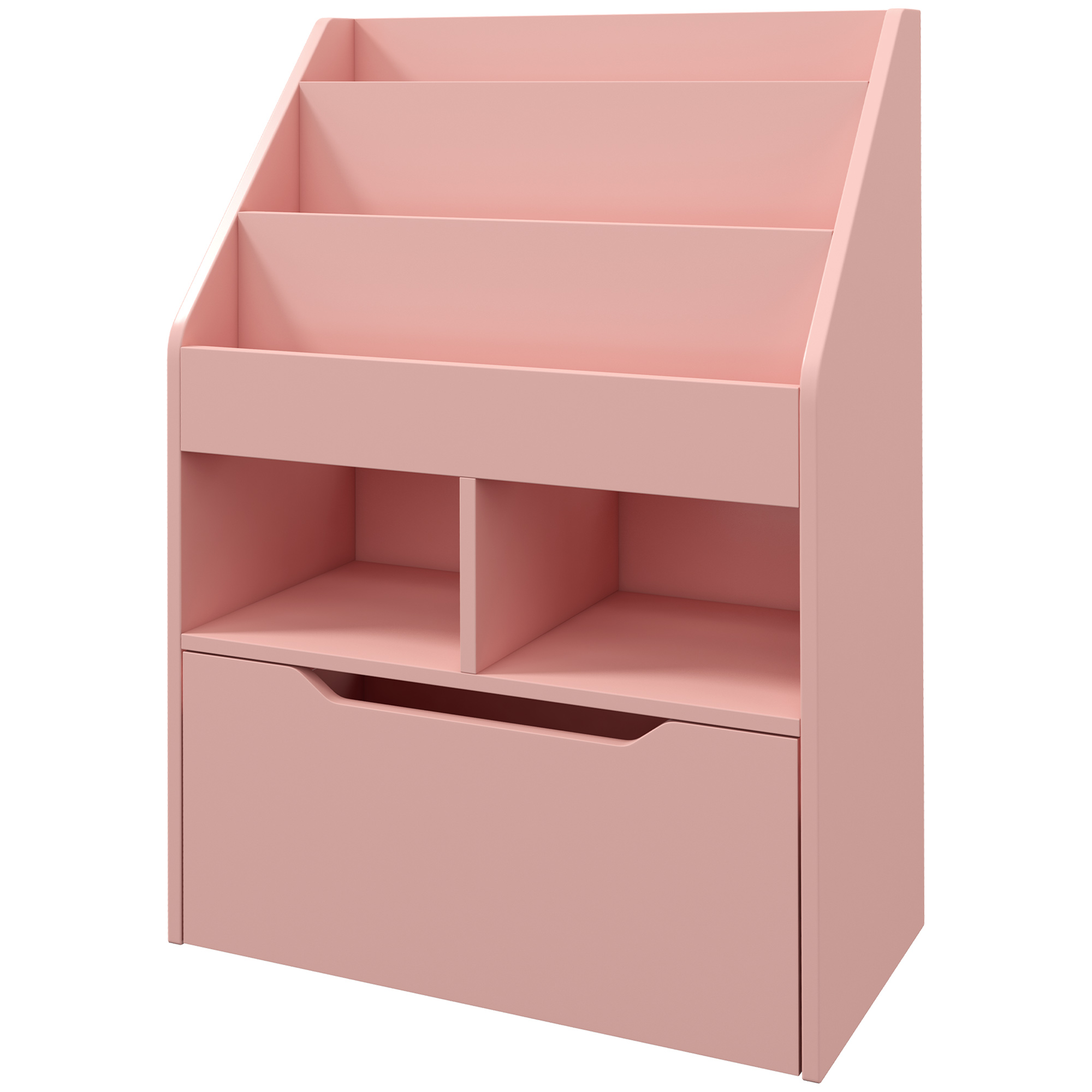 HOMCOM Bücherregal mit Mehrfach-Aufbewahrung 3 Regale 2 Fächer Große Schublade aus Holz Rosa
