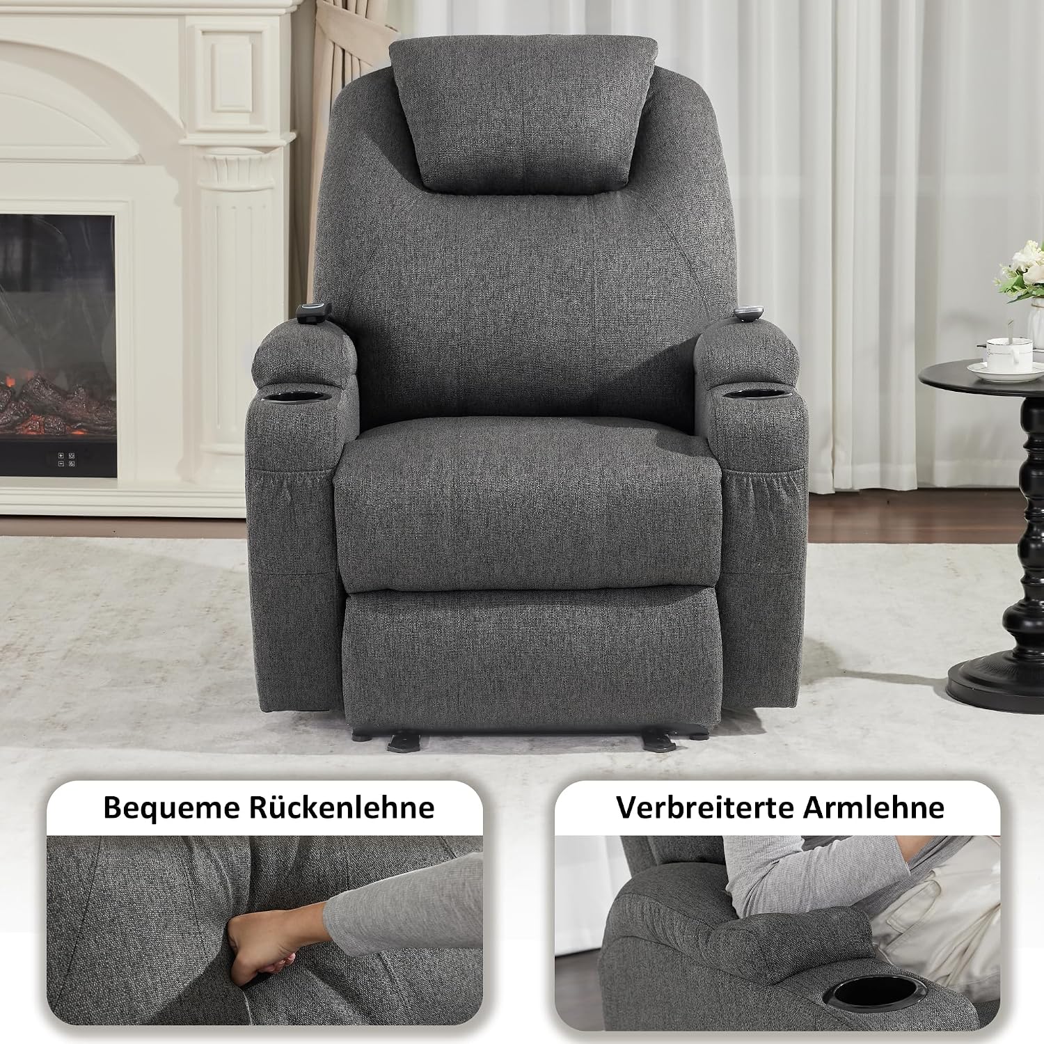 M MCommbo Poltrona relax elettrica Poltrona massaggiante Poltrona TV Funzione reclinabile Riscaldamento a vibrazione Nuovo modello 7061 (Tessuto, Grigio)