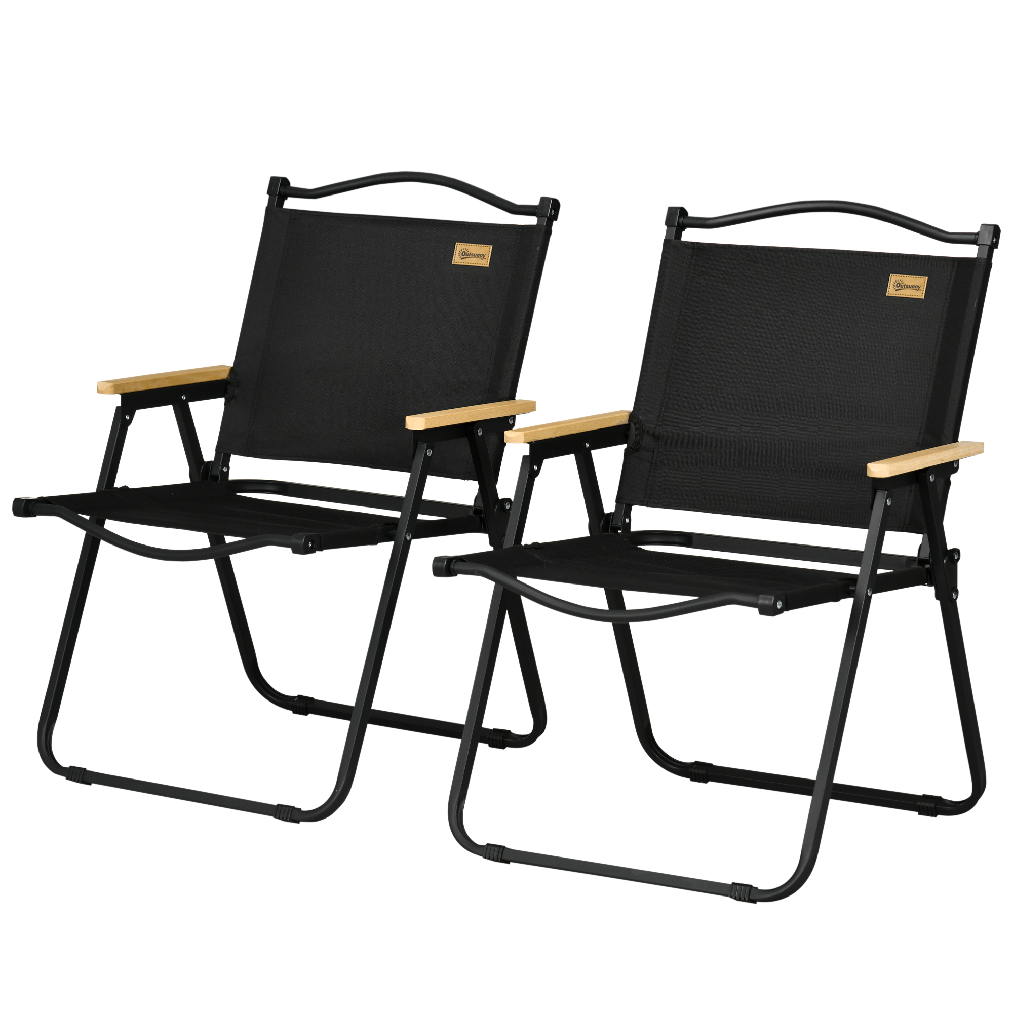 Outsunny Campingstühle, 2 x Strandstuhl, faltbar, Stahl, Holzoptik, Schwarz
