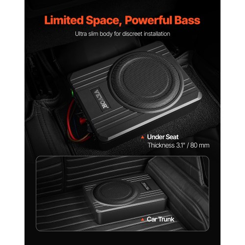 VEVOR Untersitz-Auto-Subwoofer 400W Schlankes Aktives Subwoofer-System 203mm