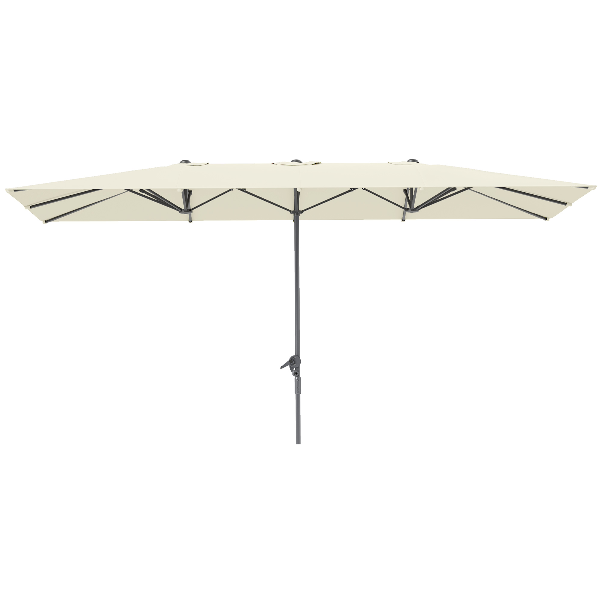 Outsunny Doppelseitiger Schirm, 451 x 264 cm Sonnenschirm mit Kurbelsystem, 12 Metallstreben, Aluminiummast, Cremeweiß