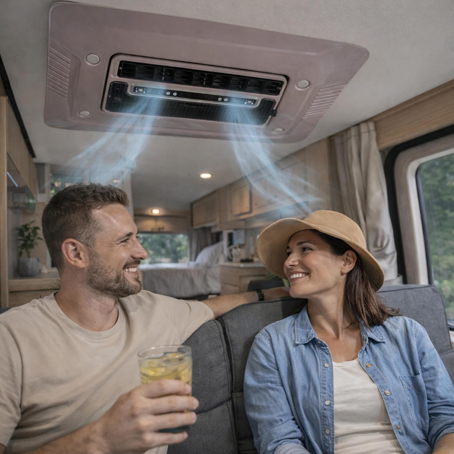 Dach-Klimaanlage 12V Standklimaanlage für Wohnmobil LKW Wohnwagen Camper | Elektrische 12V Parkplatz Klimaanlage Kompressor | 2000W Kühlleistung mit Fernbedienung & R134A Gas