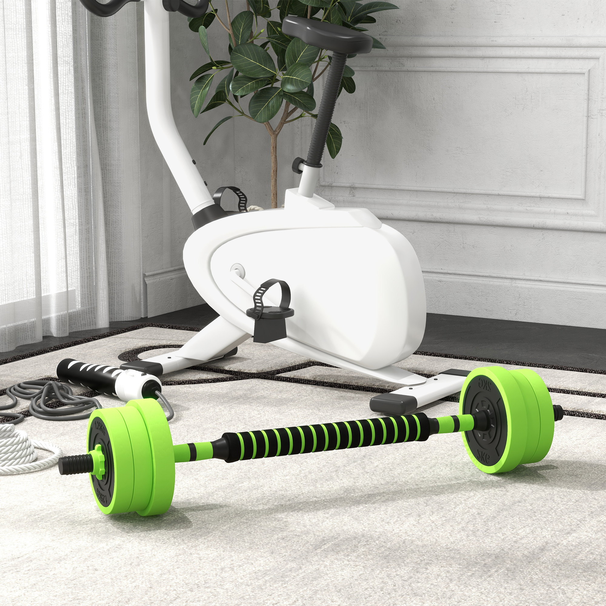SPORTNOW 4 in 1 Hanteln Set 20 kg verstellbare Kurzhantel & Langhantel Kettlebell Liegestützgriffe Grün