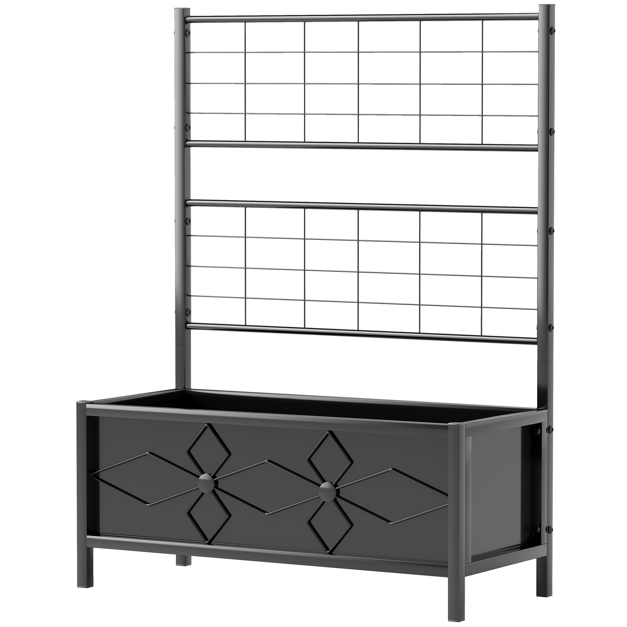 Outsunny Erhöhtes Hochbeet mit Spalier für den Garten, verzinkter Stahl mit Diamantmuster, 90 x 40 x 120 cm, Schwarz