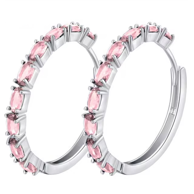 Pink Charm Austrian Crystal Sterling Silver Hoop Earrings