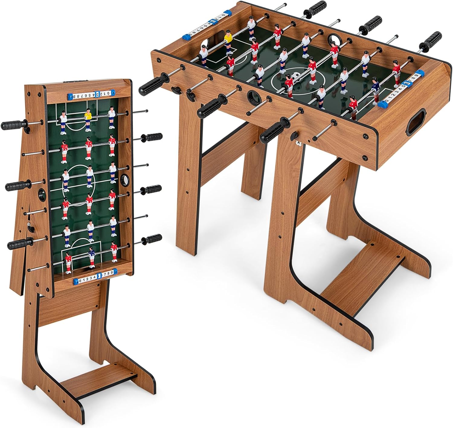 HOMASIS Calcio Balilla Pieghevole in Legno, Calcetto da Tavolo con 6 Aste, 18 Giocatori, 2 Caolcio e Segnapunti, Biliardino da Casa per Bambini e Adulti, 69 x 60 x 71 cm
