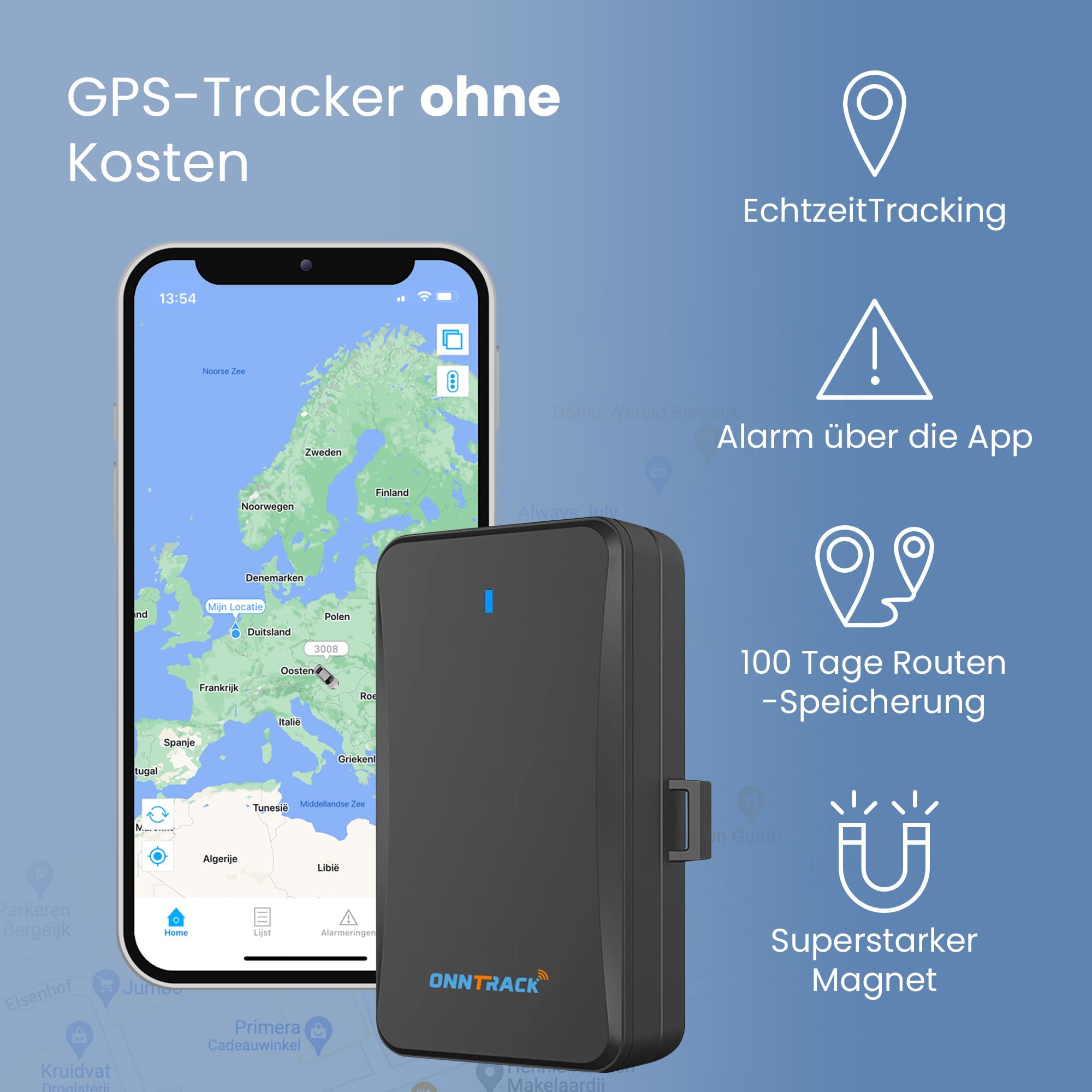 GPS Tracker Auto mit Echtzeit-Ortung und App-Steuerung, 4G LTE Peilsender ohne Abo, bis zu 90 Tage Akkulaufzeit und Manipulationsalarm