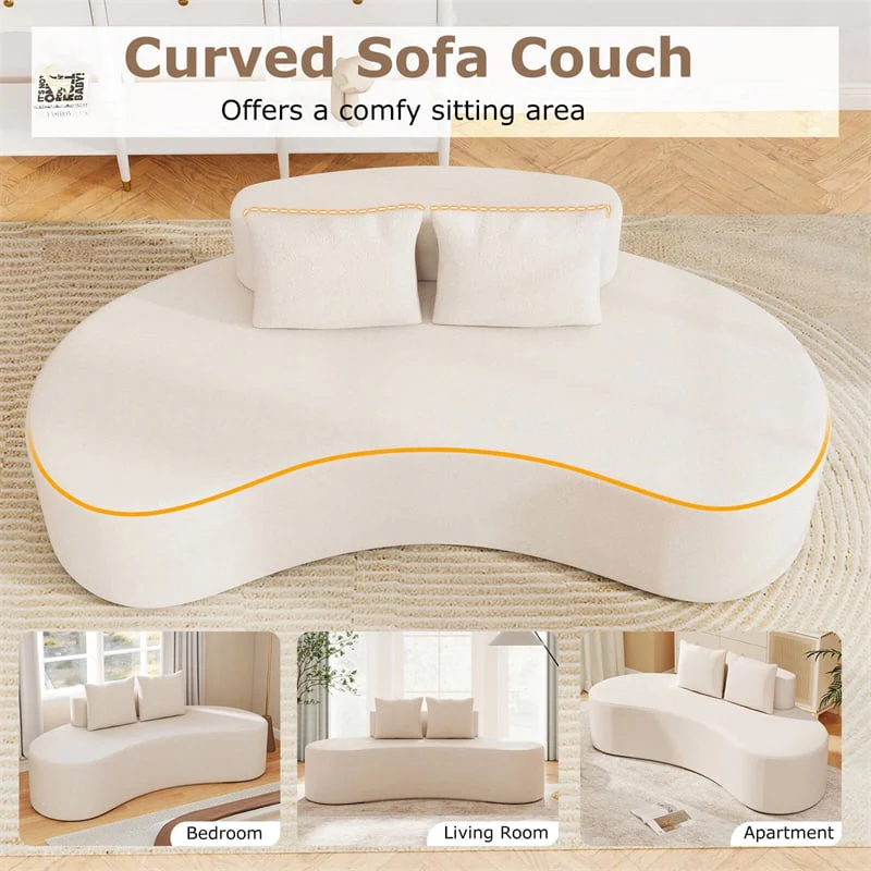 Eletriclife 78.5" Modern Curved Floor Sofa Couch with 2 Cozy Pillows & Low Backrest