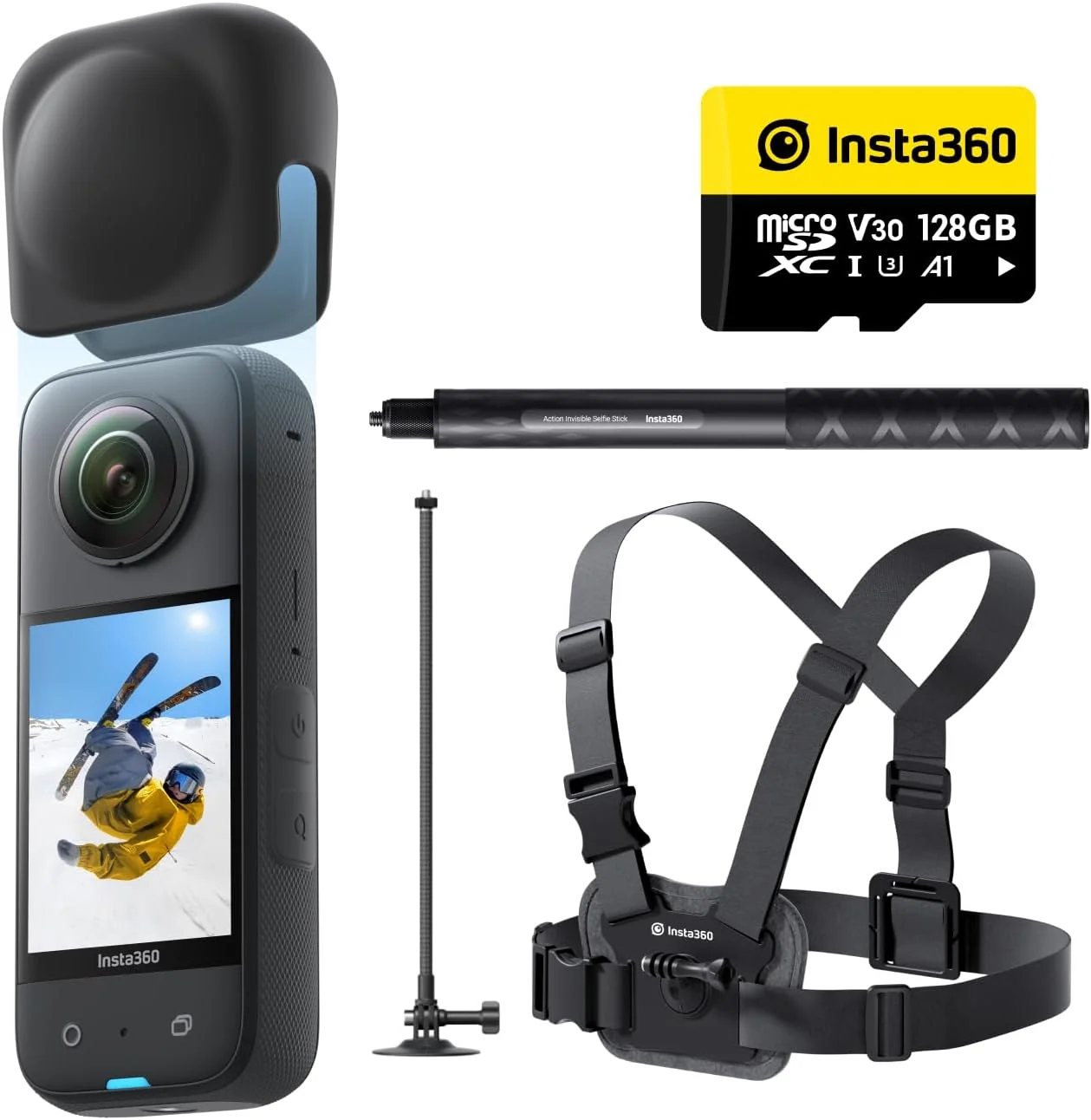 Insta360 Kamera, 2,29 Zoll, 1,27 cm, 2 Zoll, 5,8 cm, Schwarz, X3 Schnee-Set: wasserdichte 360° Action mit (1/ )-Sensor