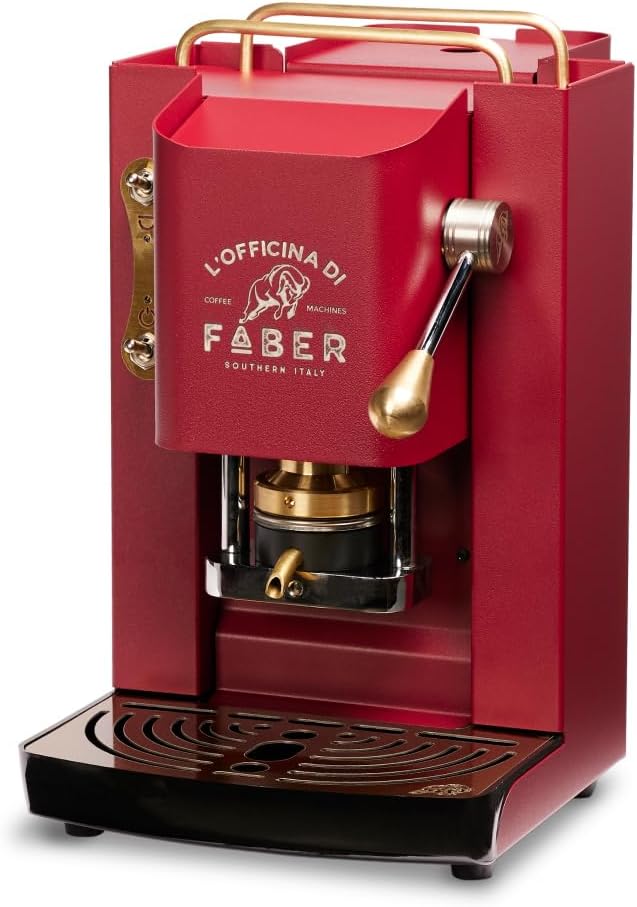 FABER COFFEE MACHINES | Modello Pro Deluxe | Macchina caffe a cialde ese 44mm | Rifiniture ottonato | Pressacialda in ottone regolabile | elettrovalvola di serie (PURE WHITE)