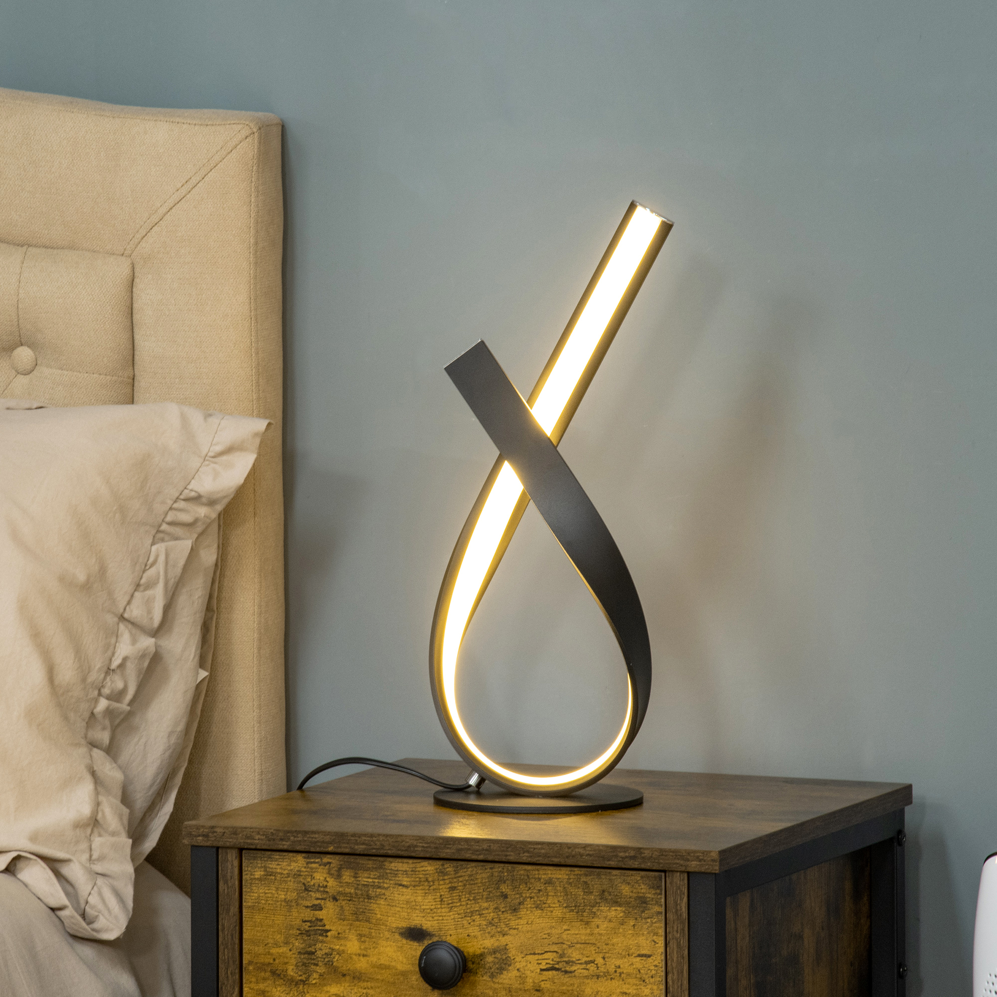 HOMCOM Moderne Tischlampe - Design-Spirallampe - dim. 21L x 15B x 43H cm - Schwarz, LED warmweiß
