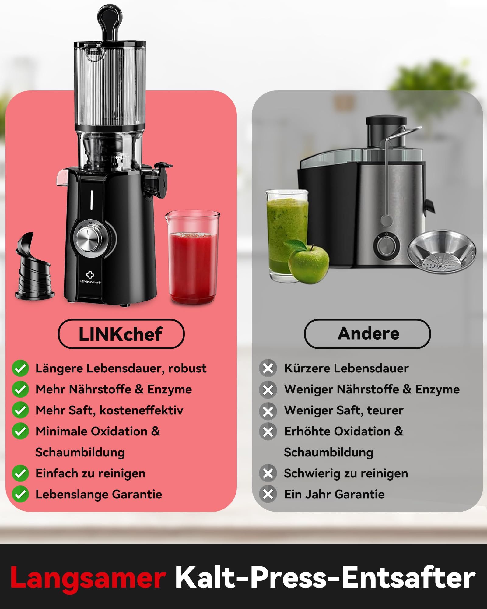 Slow Juicer Entsafter mit 115mm Einfüllung, Eisfrei & 3-Sek. Reinigung