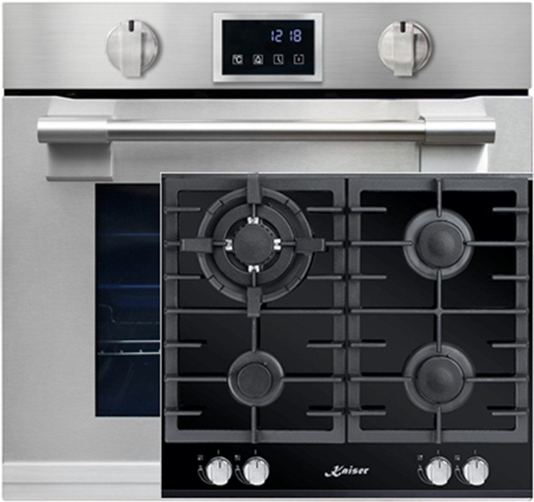 Backofen-Set Herd Set Autark XXL Einbau-Backofen 86L, mit Pyrolyse & AirFry, Touchdisplay, Drehknebel, 11 Funktionen mit Gas-Kochfeld 60 cm EH 6339+KCG 6380