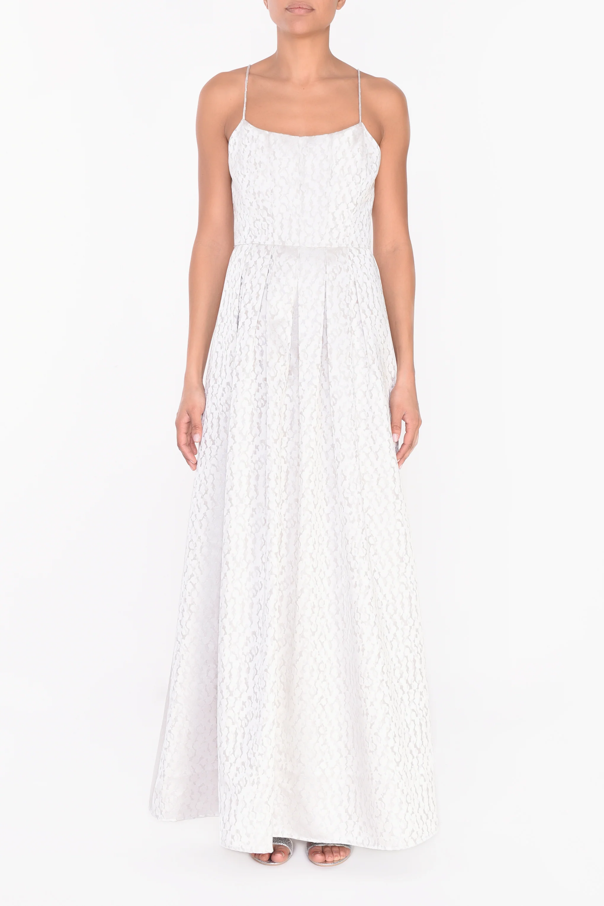 Silver Abstract Leopard Brocade Maxi Dress