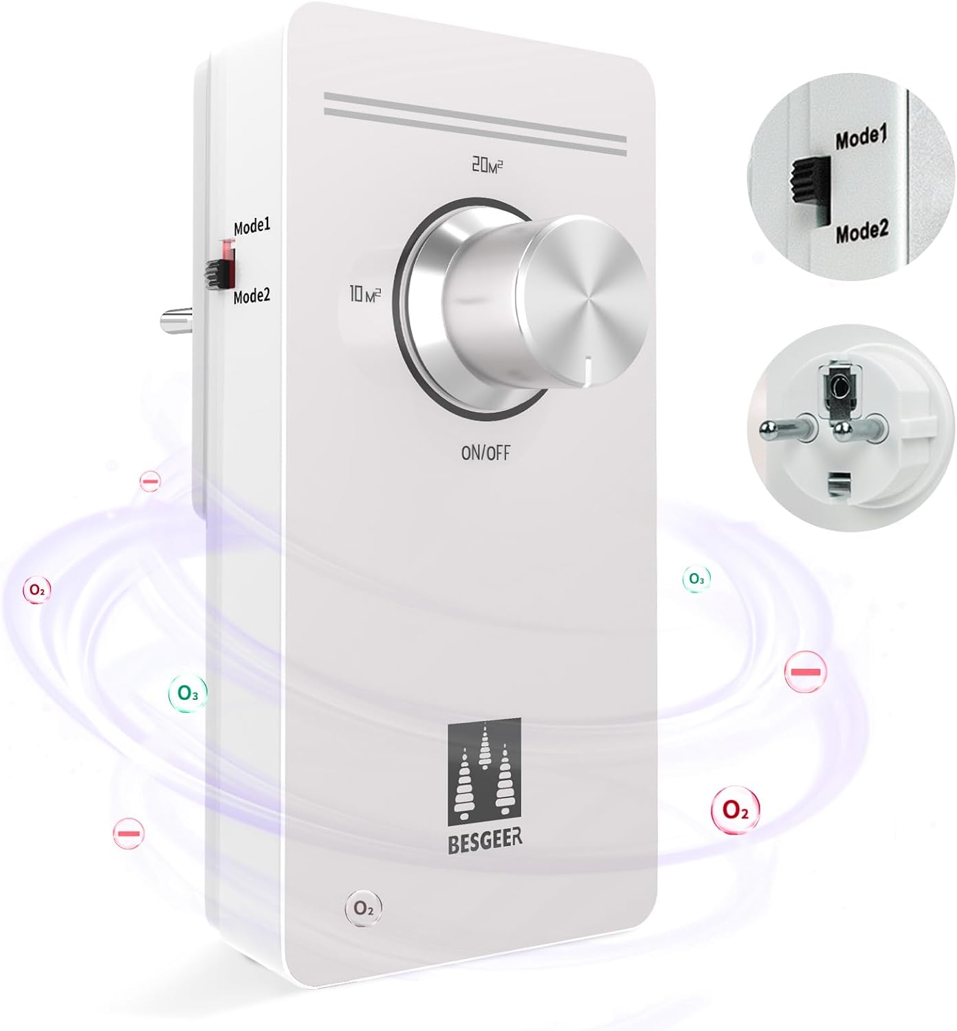 Spessn Ozone Generator Air Purifier Odour Sterilizer for Rooms, Bathrooms, Pets, Formaldehyde and Odour - Silver
