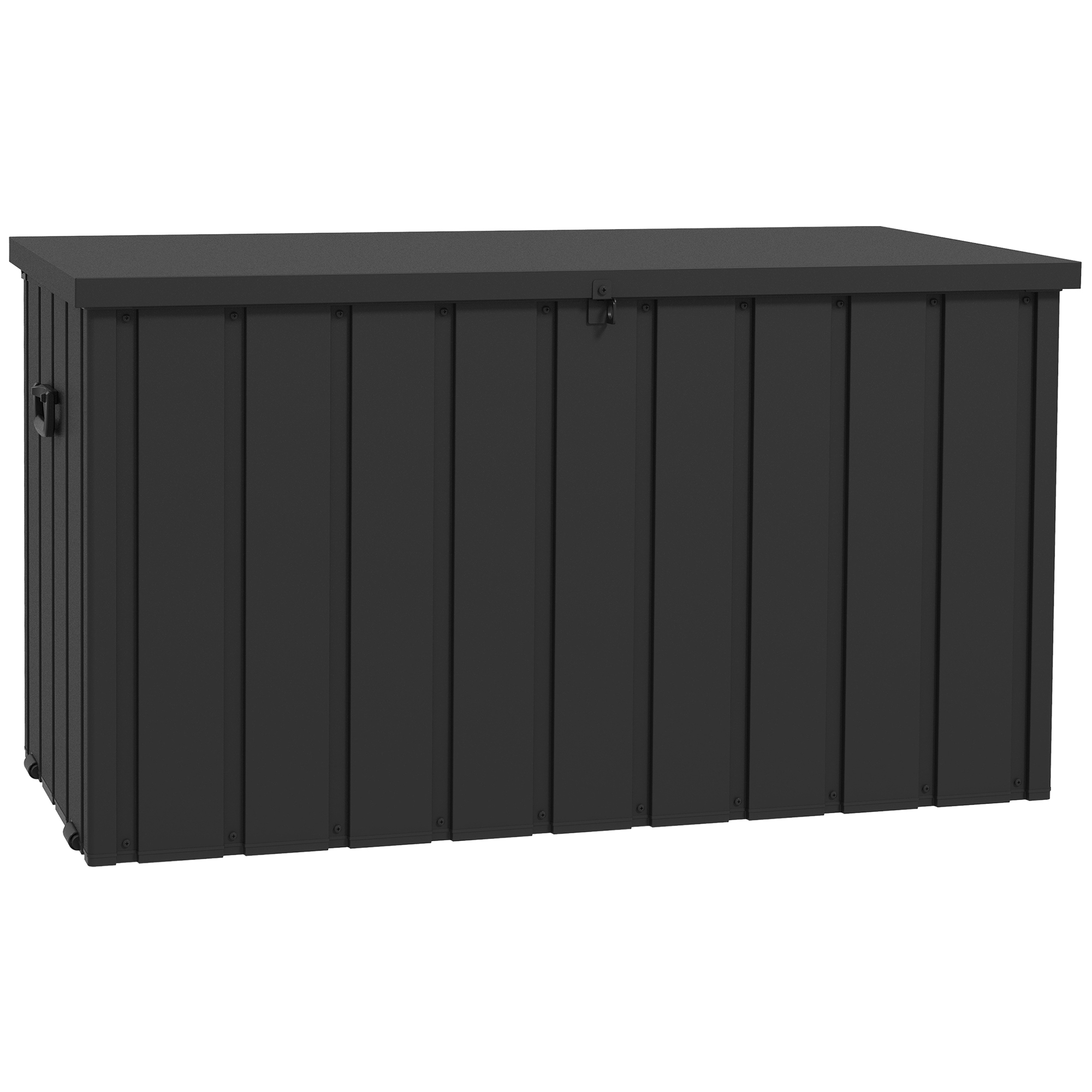 Outsunny Aufbewahrungsbox, Gartentruhe, 450L Stauraum, 2 Räder, Stahlrahmen, 125x61x70 cm, Dunkelgrau