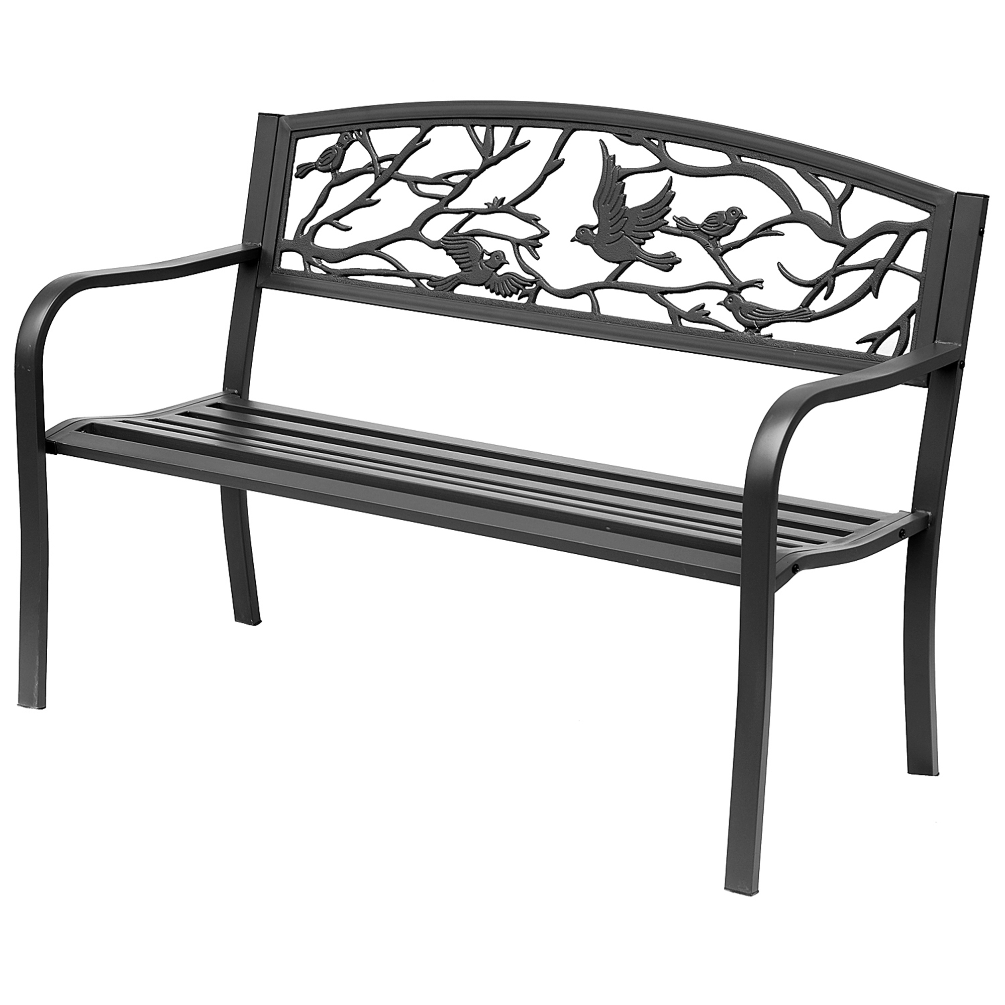 Outsunny Gartenbank 3-Sitzer Bank Terrasse Ländlich Chic 127L x 60B x 85H cm Metall Epoxid Korrosionsschutz Schwarz