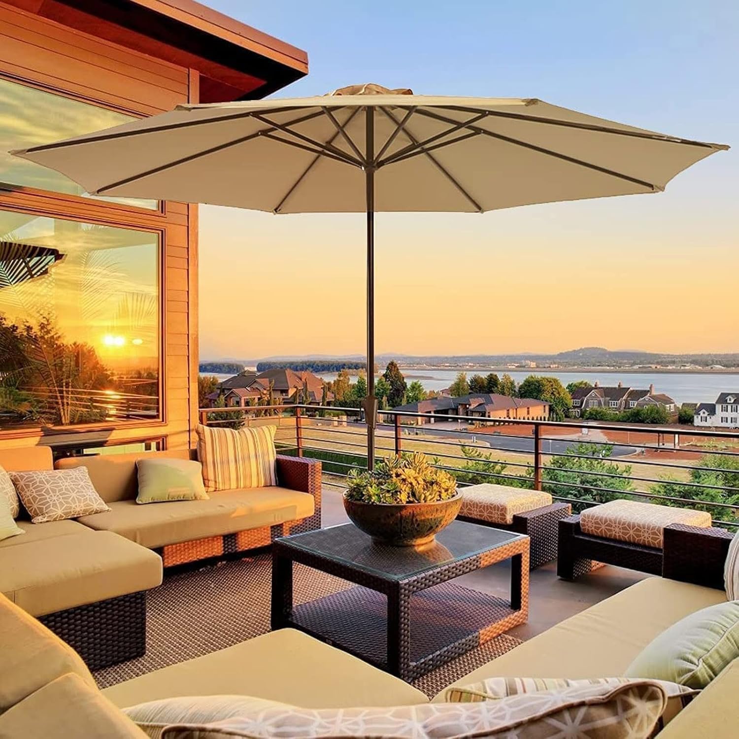 Garten Parasols Garten Parasol, Regenschirm 10 Fuß/9 Fuß Außentischmarkt mit Kurbel Sonnenschutz, Parasol Balcon, Regenschirm tragbar für Terrasse, Balkon, Garten, Kaffeebar Outdoor Parasole