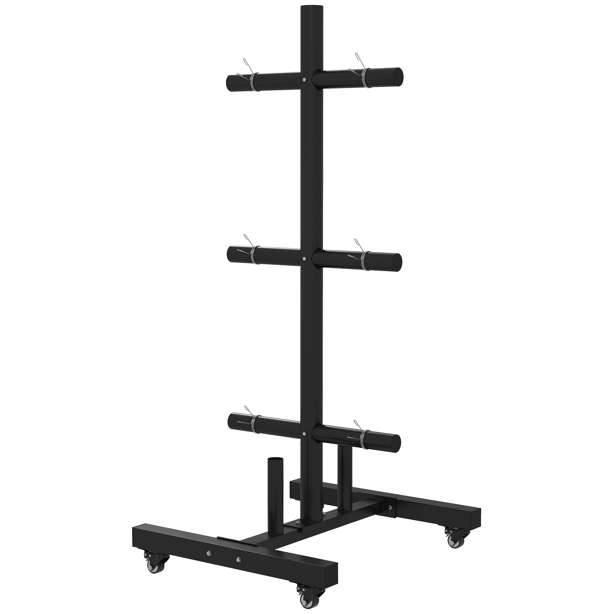 SPORTNOW Hantelscheibenablage, 6 Tragarme, 2 Hülsen für Hantelstangen, bis 200 kg, Stahl, 70 x 60 x 135 cm, schwarz