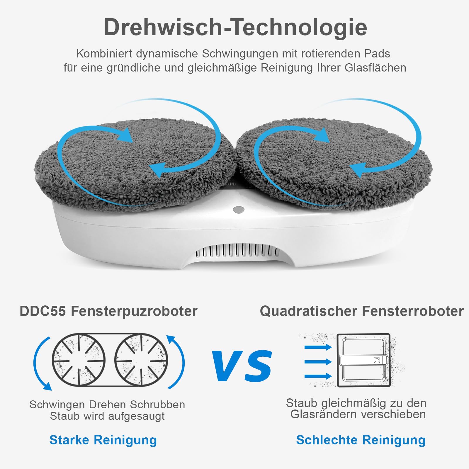 DDC55 Fensterputzroboter elektrisch automatisch mit Fernbedienung für innen und außen Glas Fliesen 12 Lappen