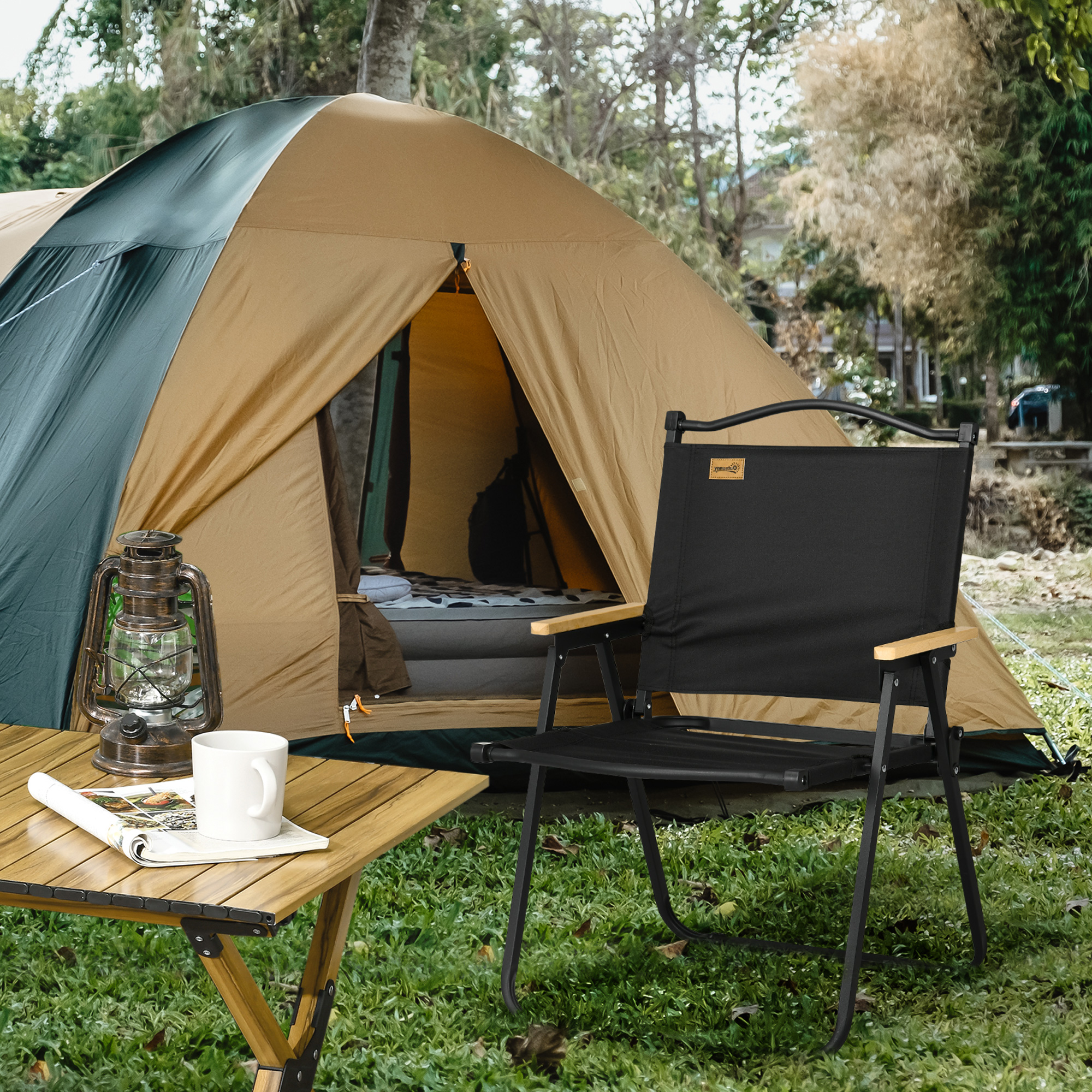Outsunny Campingstuhl Faltbarer Angelstuhl mit armlehnen Oxford-Stoff und Stahlkonstruktion 54 x 59 x 78 cm schwarz