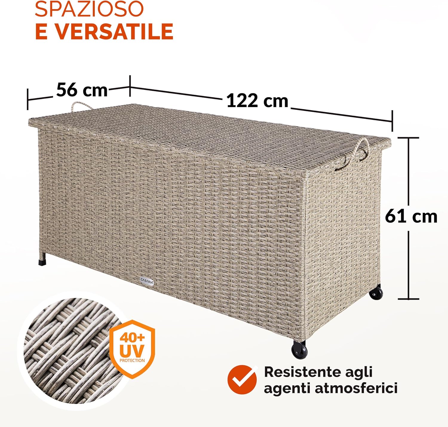 Casaria® Baule Giardino XXL 117x53x60cm Ruote 270L Salvaspazio Impermeabile Resistente Cassettone Contenitore Esterno