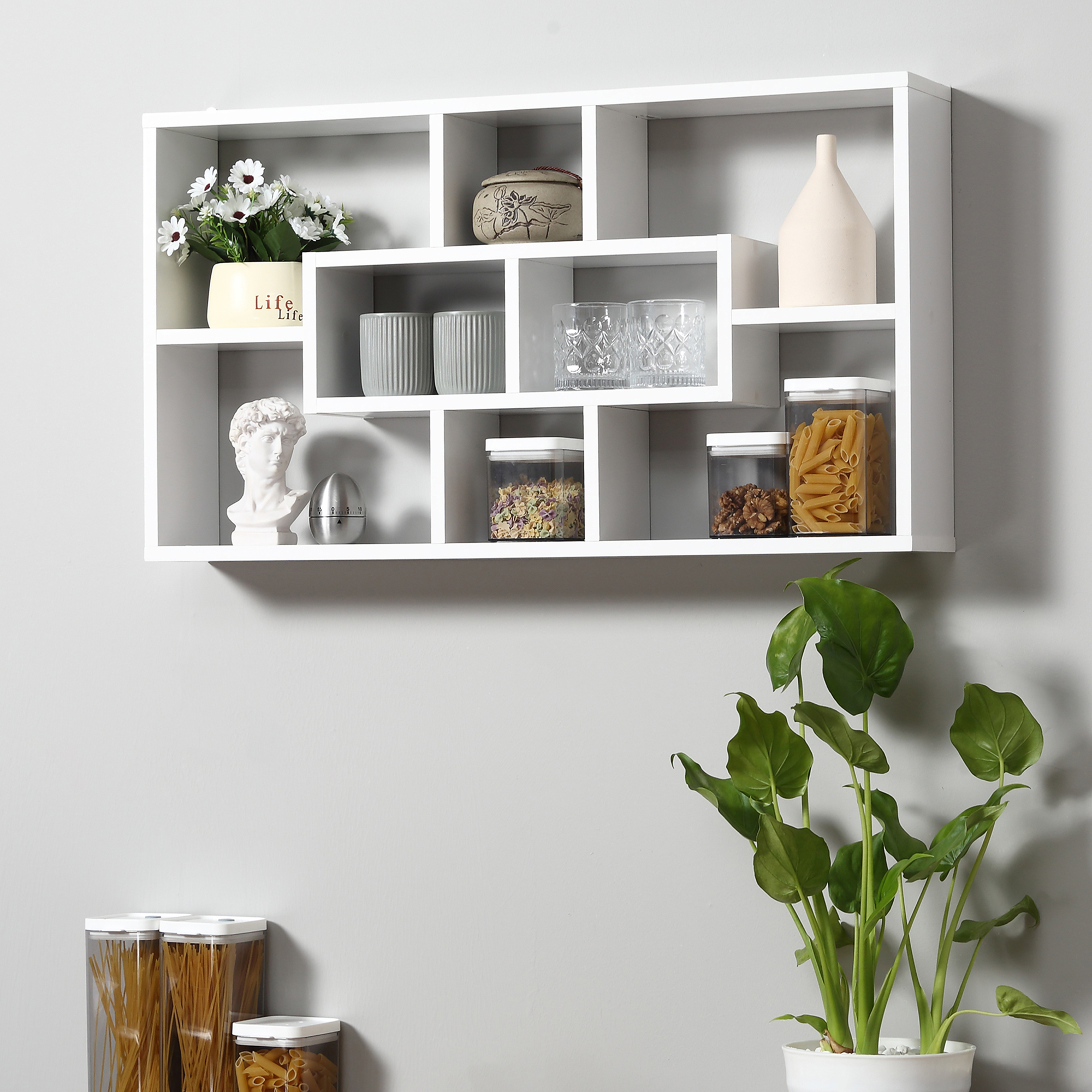 HOMCOM Wandregal Hängeregal Schweberegal Regal Bücherregal Wandboard Organizer Lowboard Holz Weiß 85 x 14,5 x 47,5 cm
