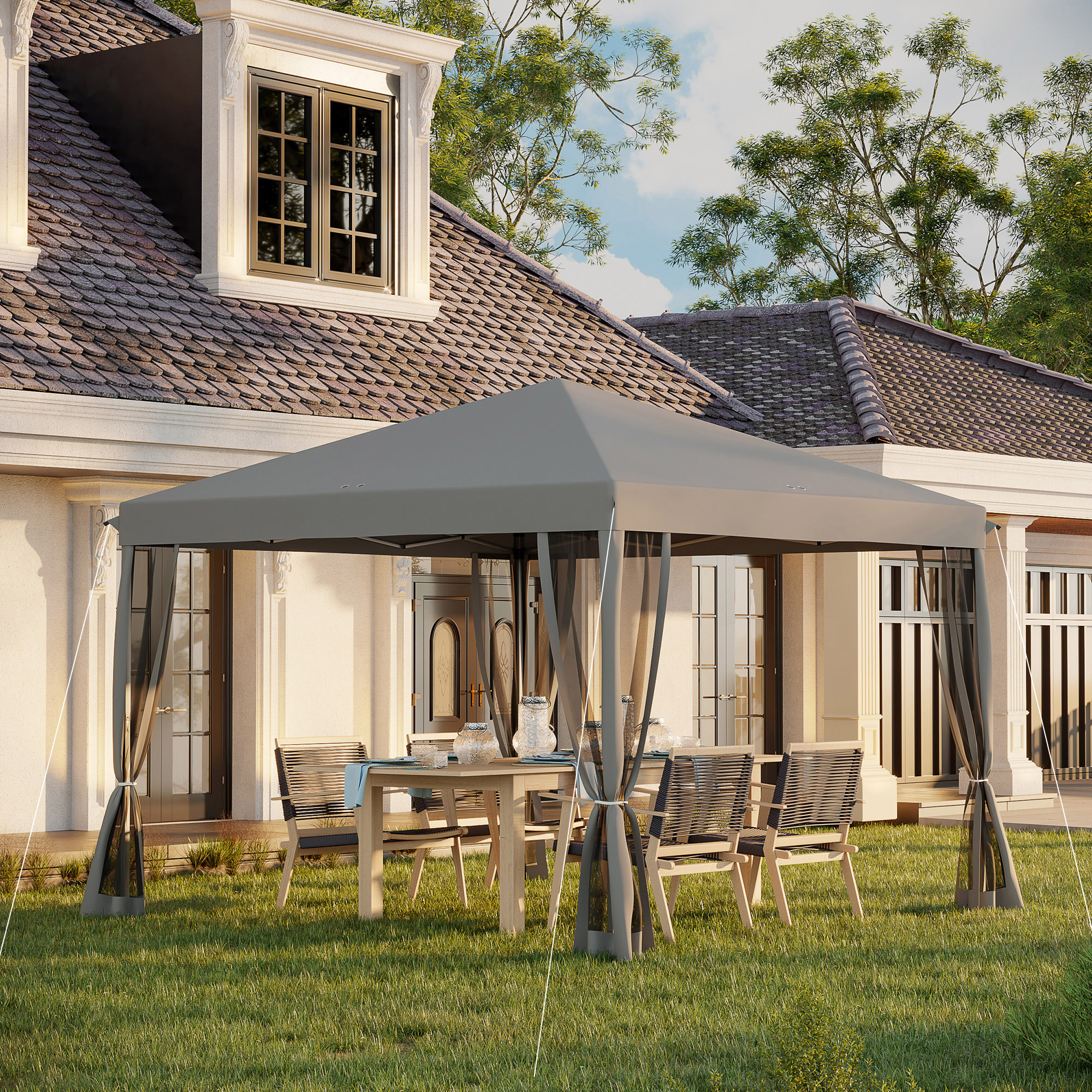 Outsunny Faltpavillon, Faltzelt mit Seitenwänden inkl. Tragetasche, Gartenpavillon, Metall, Oxfordstoff, 3 x 3 m, Hellgrau