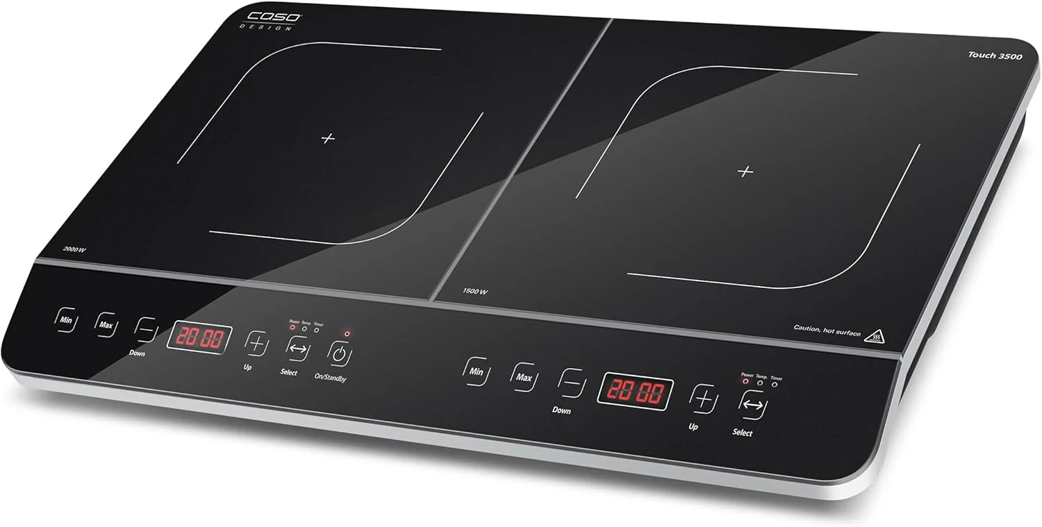 CASO Touch 3500 dubbele mobiele inductiekookplaat, veiligheidsschakelaar, 60-240��C, 6 standen, timer 180 min., pannen tot 26 cm, 3500 watt, glaskeramiek