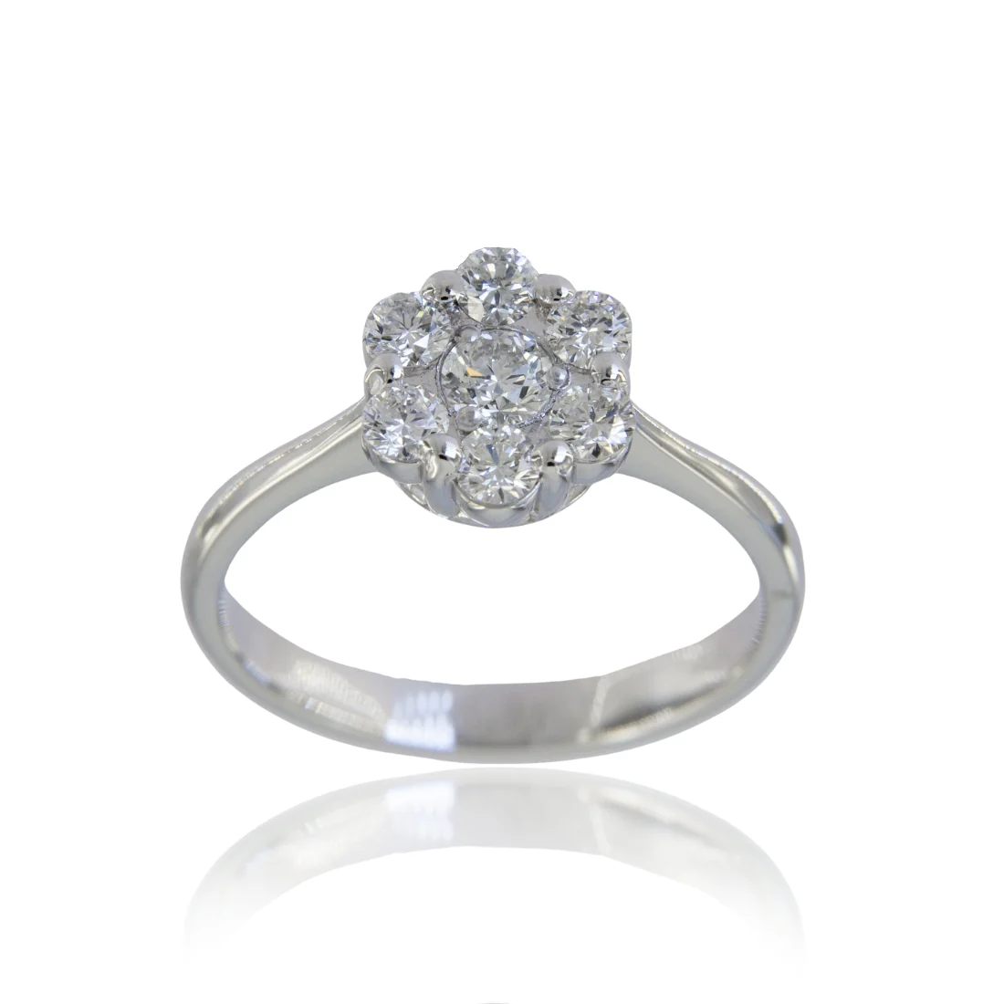 Anello da donna a rosetta magic in oro bianco e brillanti ct 0,78