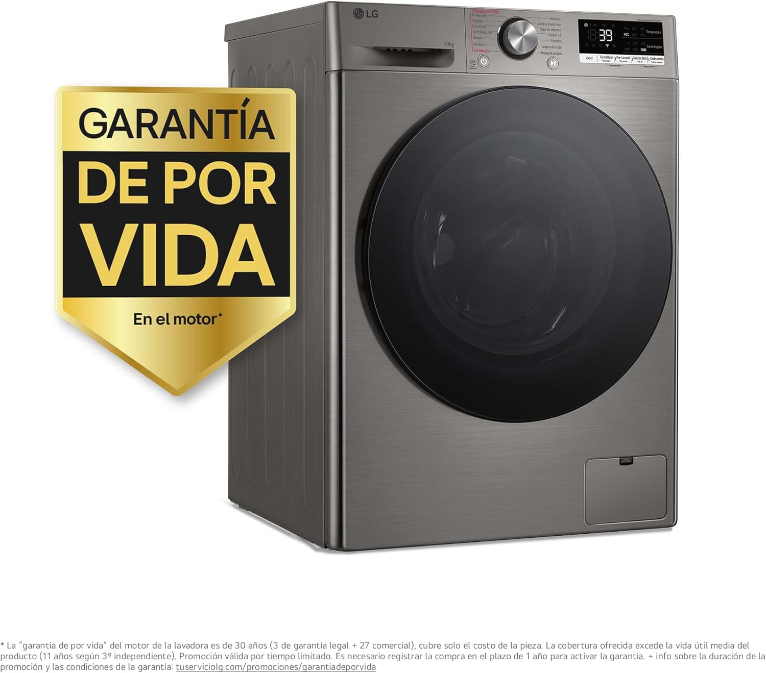 LG F4WR7010AGS - Lavadora Inteligente, 10kg, AI Direct Drive, 1400rpm, Carga Frontal, TurboWash 360º, Casificación A, Serie 700, Inox Grafito