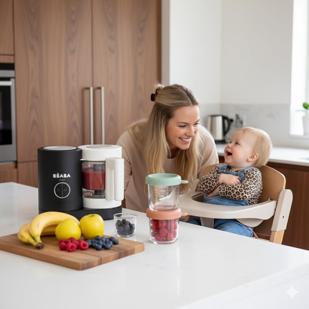 BÉABA, Robot Cucina Bebè Babycook Néo 6 in 1 – Cuocipappa e Frullatore a Vapore, Svezzamento, Omogeneizzati Casalinghi, Ciotola in Vetro e Inox – Nero
