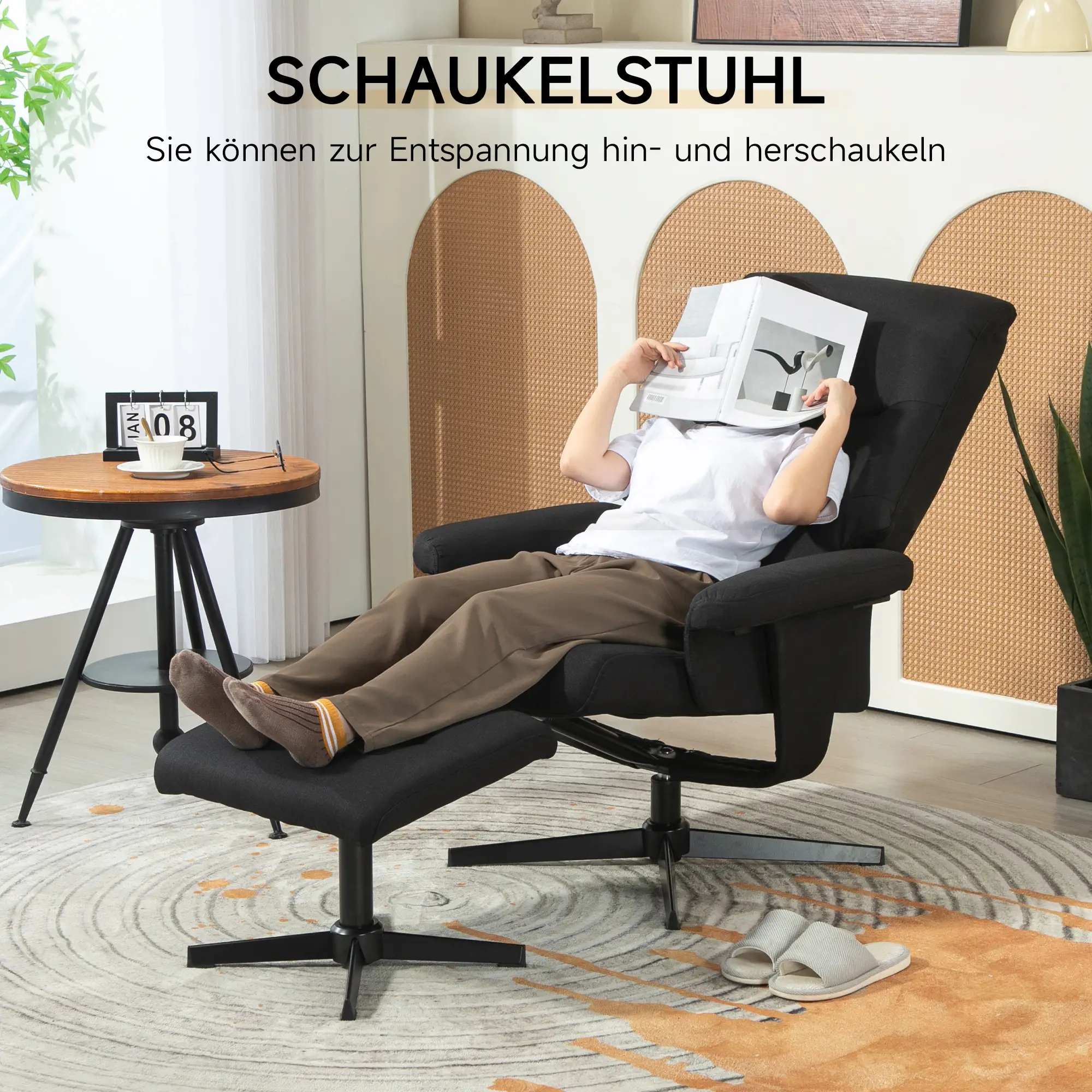 HOMCOM Relaxsessel mit Hocker & Liegefunktion Schwarz