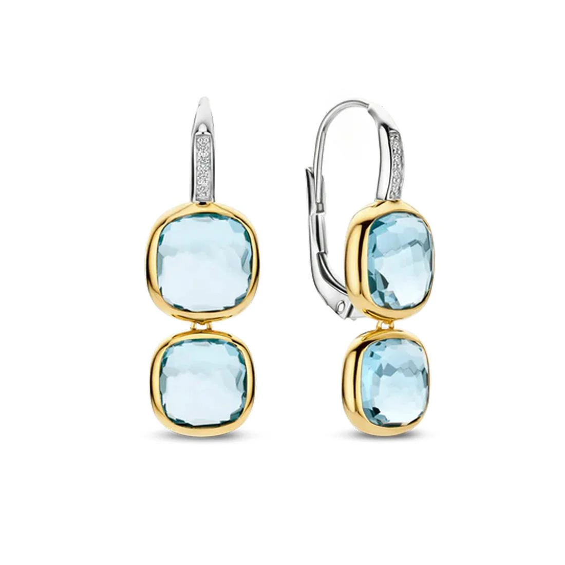 Orecchini Ti Sento Milano pendenti in argento dorati e pietre azzurre 78054TY