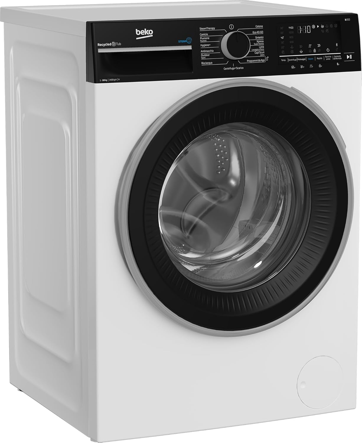 Beko - AMBT3104S - Lavatrice standard 10 kg, classe A, 1400 giri, inverter, display touch, oblò nero, display touch