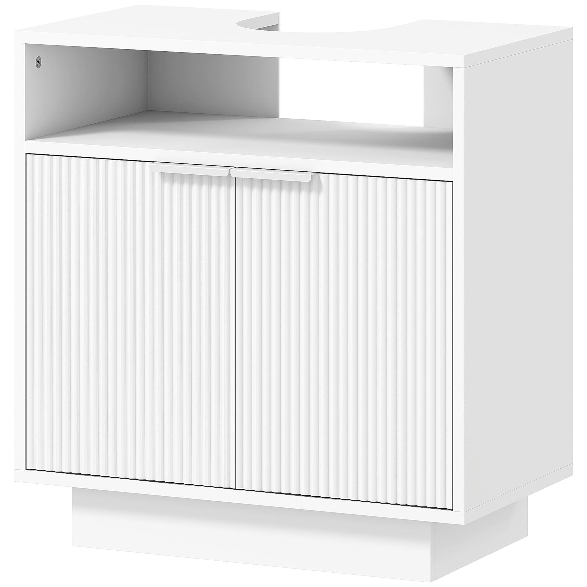 HOMCOM Waschtischunterschrank mit 2 gerillten Türen und offenem Fach für Waschbecken mit oder ohne Sockel 60x33x63 cm Weiß