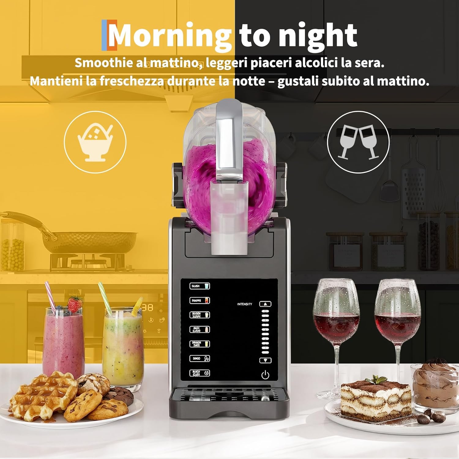 Macchina per Granite 1,9L Grande Capacità, RapidChill Tecnologia, 5 Programmi, Autopulizia, Silenziosa, Tutto-in-Uno per Slushie, Frappé, Milkshake, Cocktail, Facile da Pulire