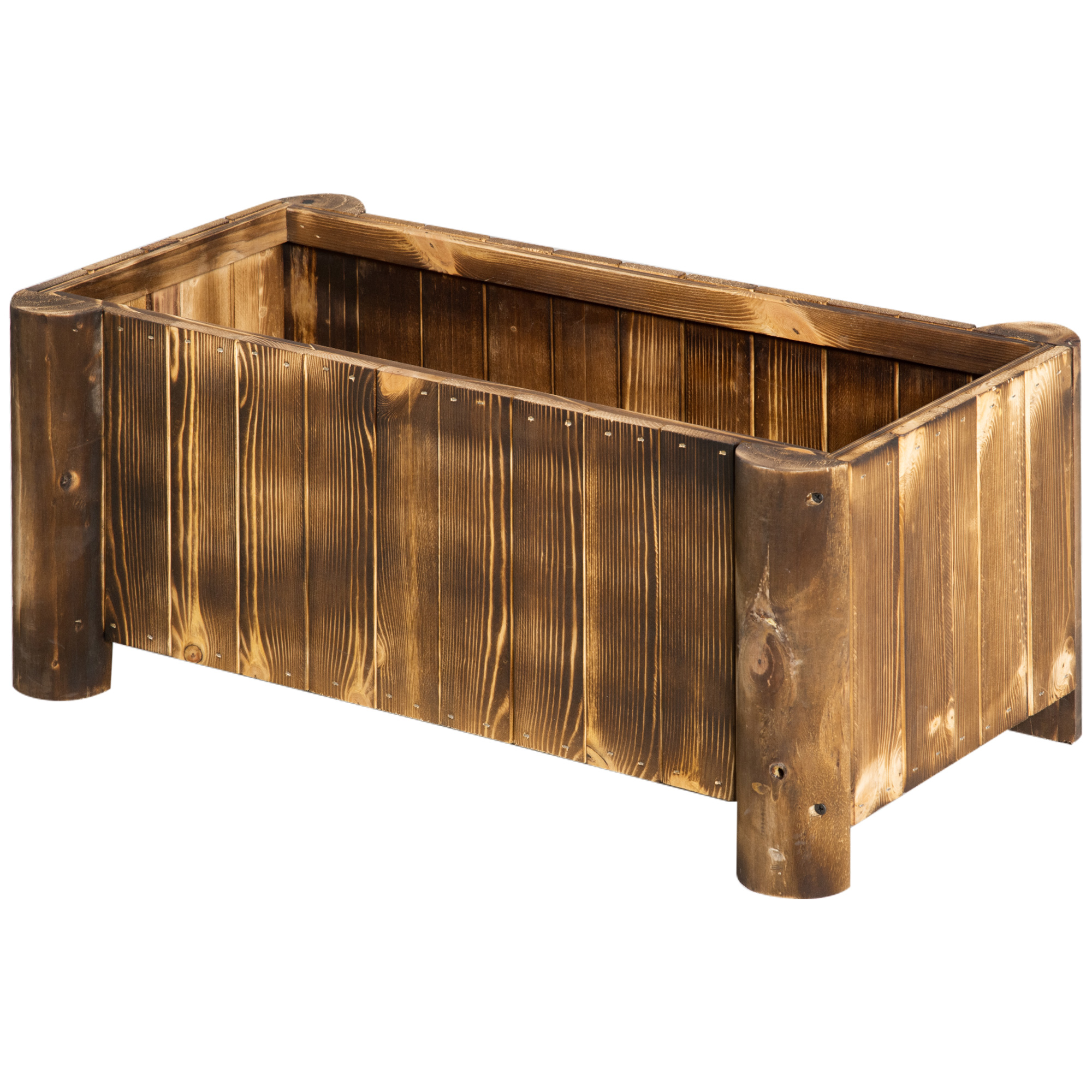 Outsunny Jardinière auf Ständer Blumenbecken 70L x 35B x 30H cm Halbrunde Beine Körper mit Holzoptik-Latten Fichtenholz verkohlt behandelt