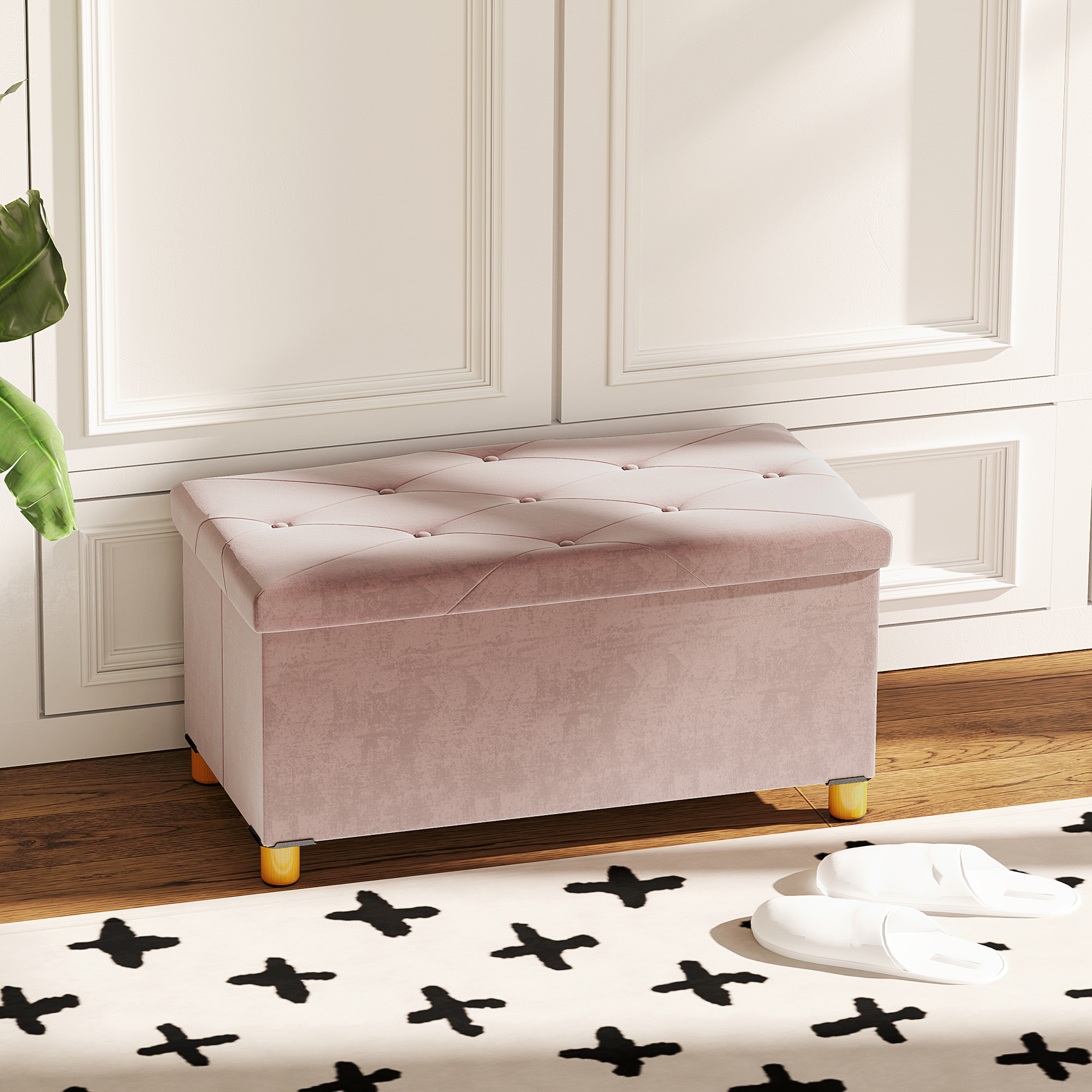 HOMCOM Aufbewahrungsbank Bettbank klappbar Volumen 67 L Tragkraft 120 kg mit Deckel 76L x 38B x 38H cm rosa