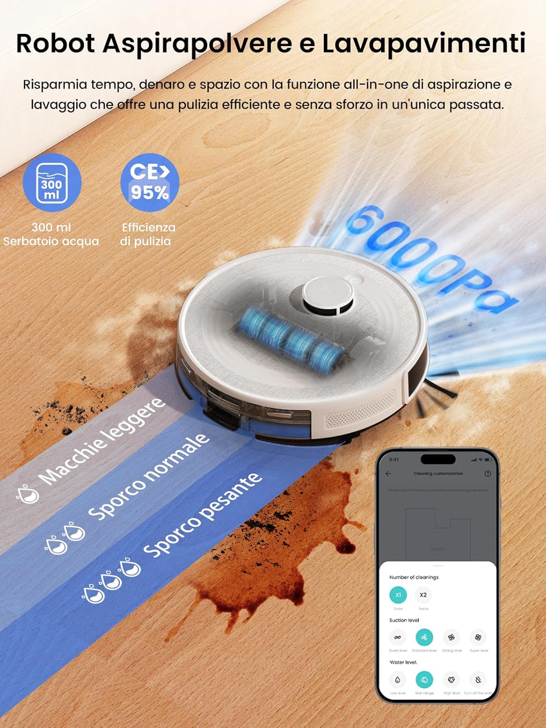 LEFANT M2 Pro Robot Aspirapolvere Lavapavimenti con Svuotamento Automatico Polvere,6000Pa,Navigazione Laser, Pulizia Personalizzata, Aggiramento Ostacoli PSD, Ideale Per Peli di Animali,Wi-fi/Alexa